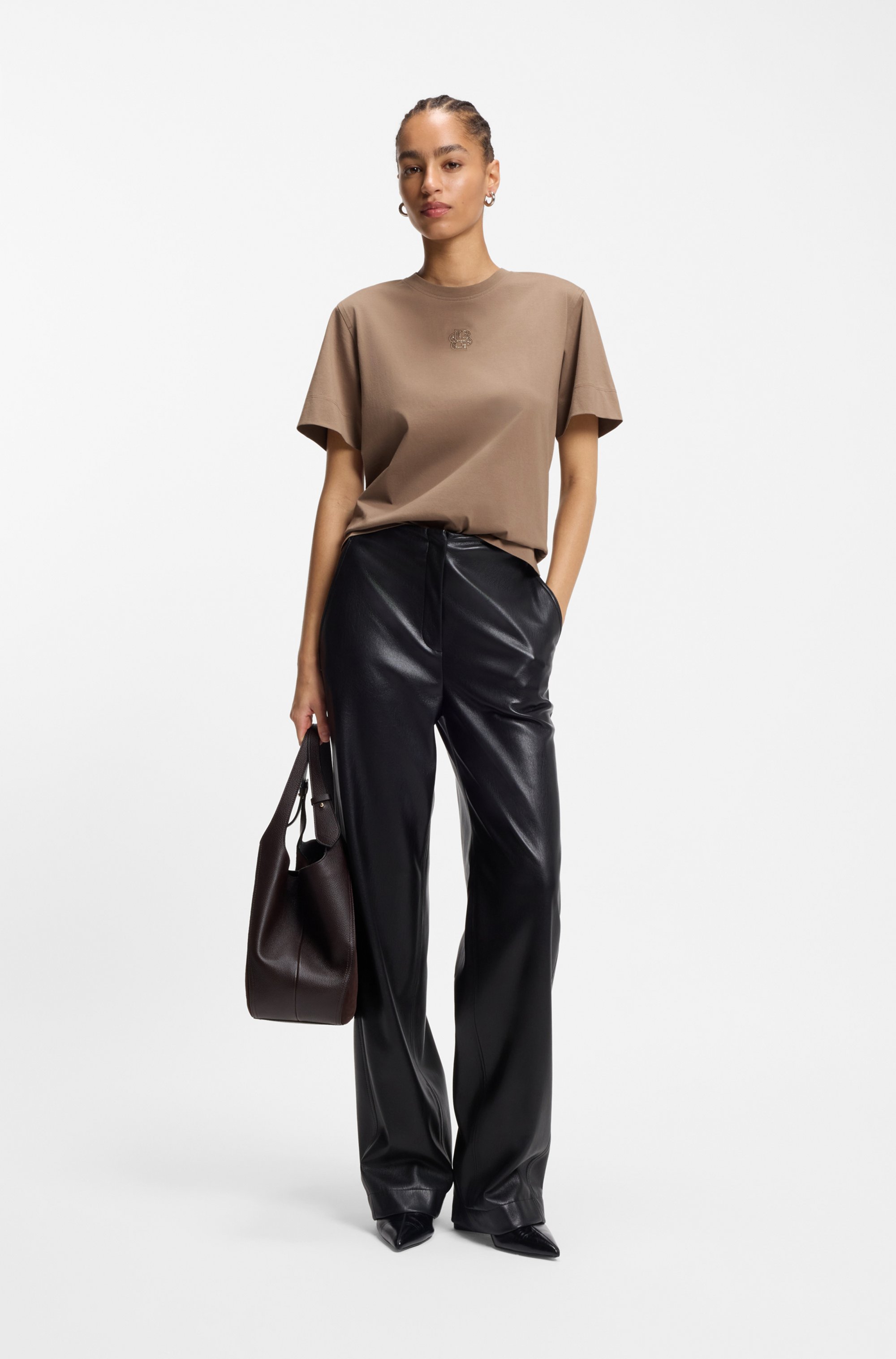 Mercerised-cotton T-shirt with rhinestone Double B