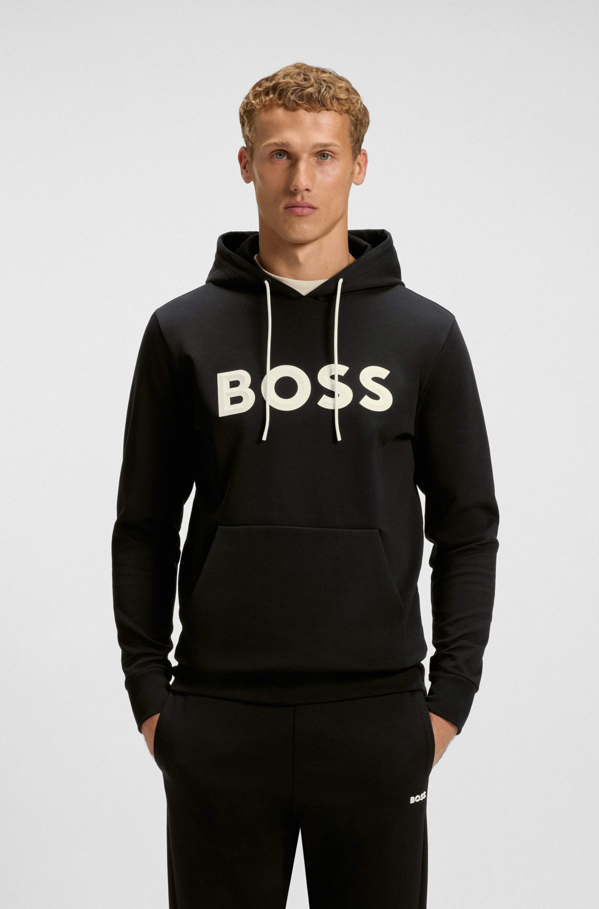 Cotton-blend hoodie with moulded logo