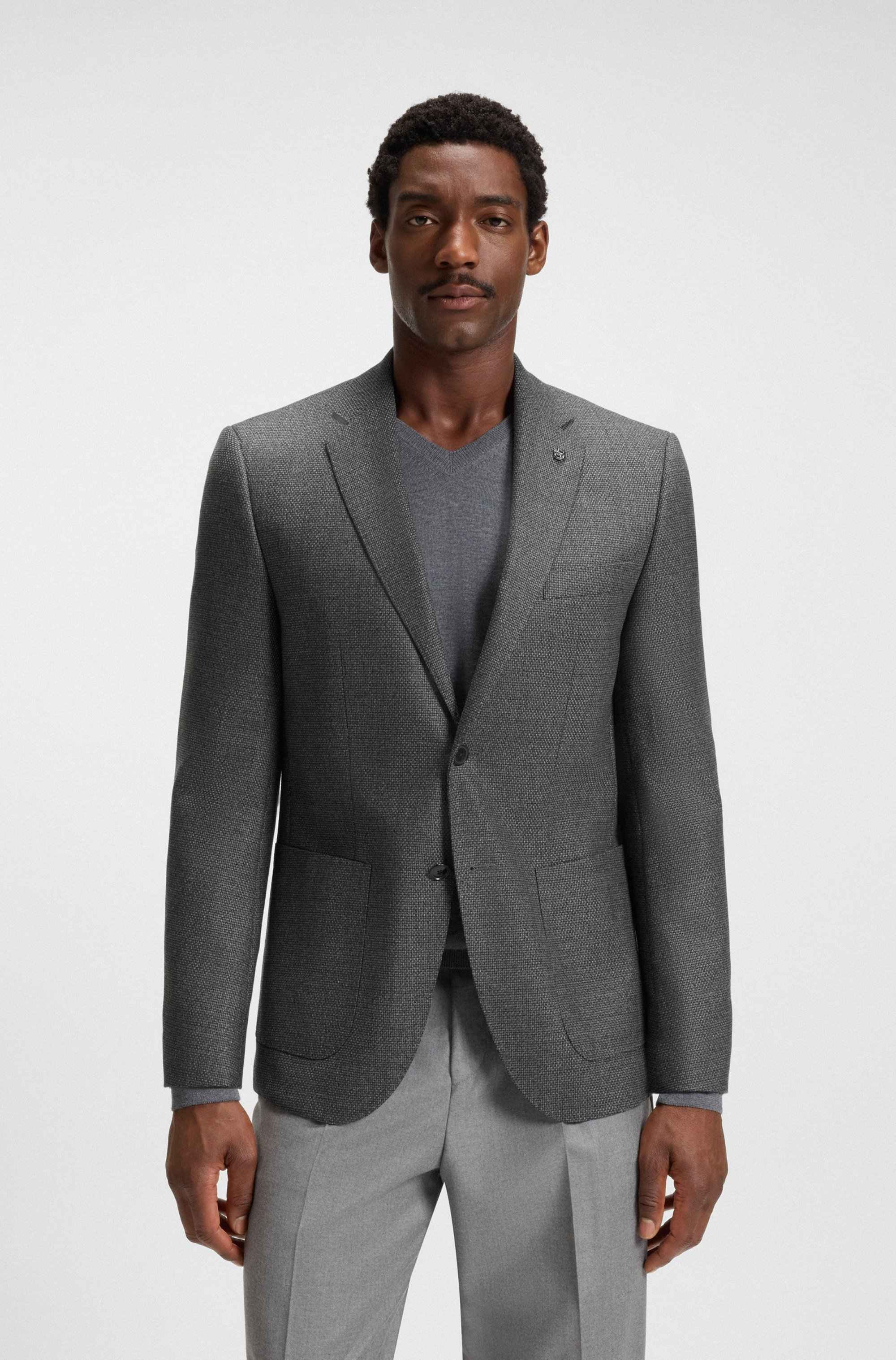 Regular-fit blazer in patterned virgin wool