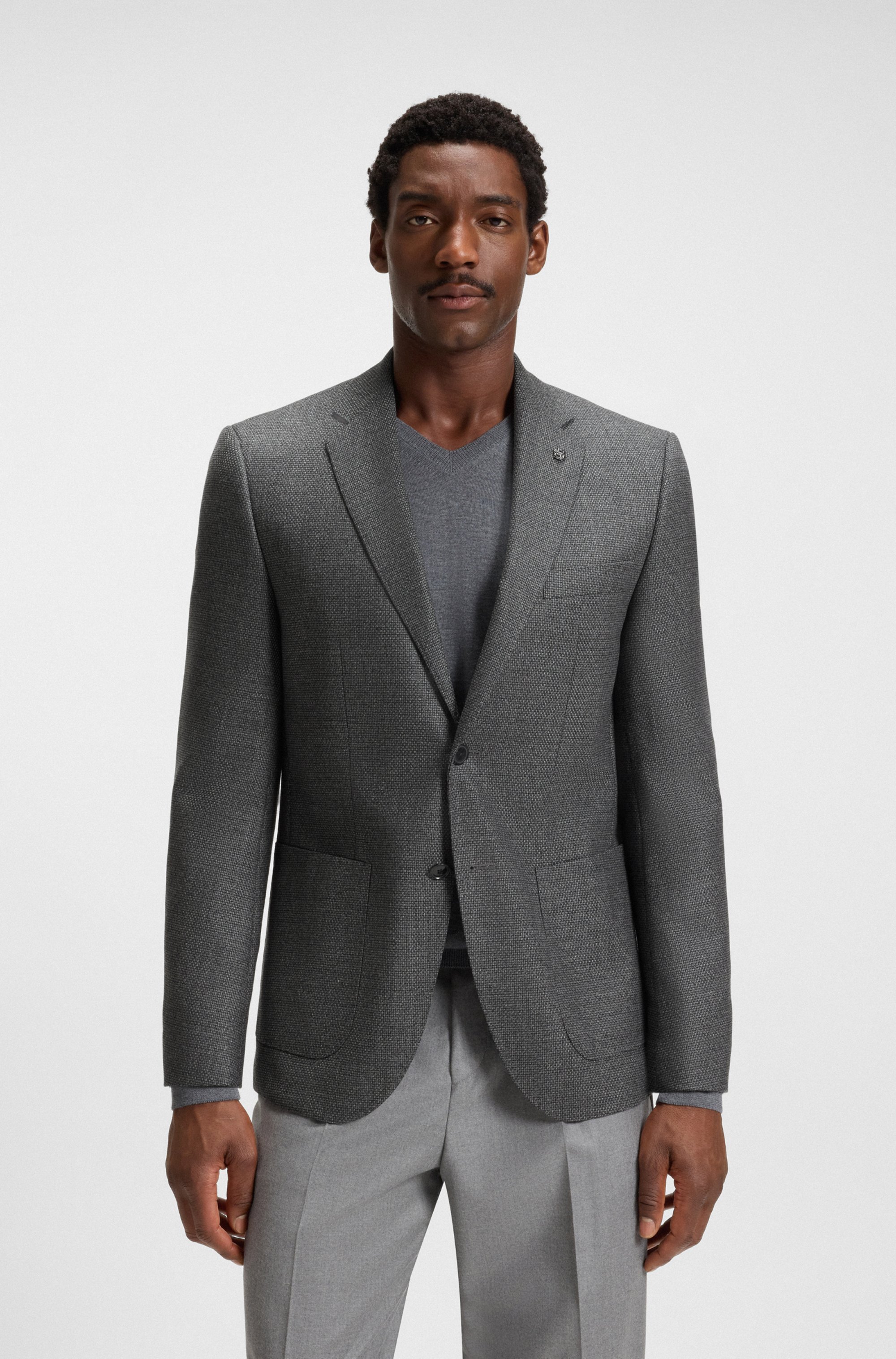 Regular-fit blazer in patterned virgin wool
