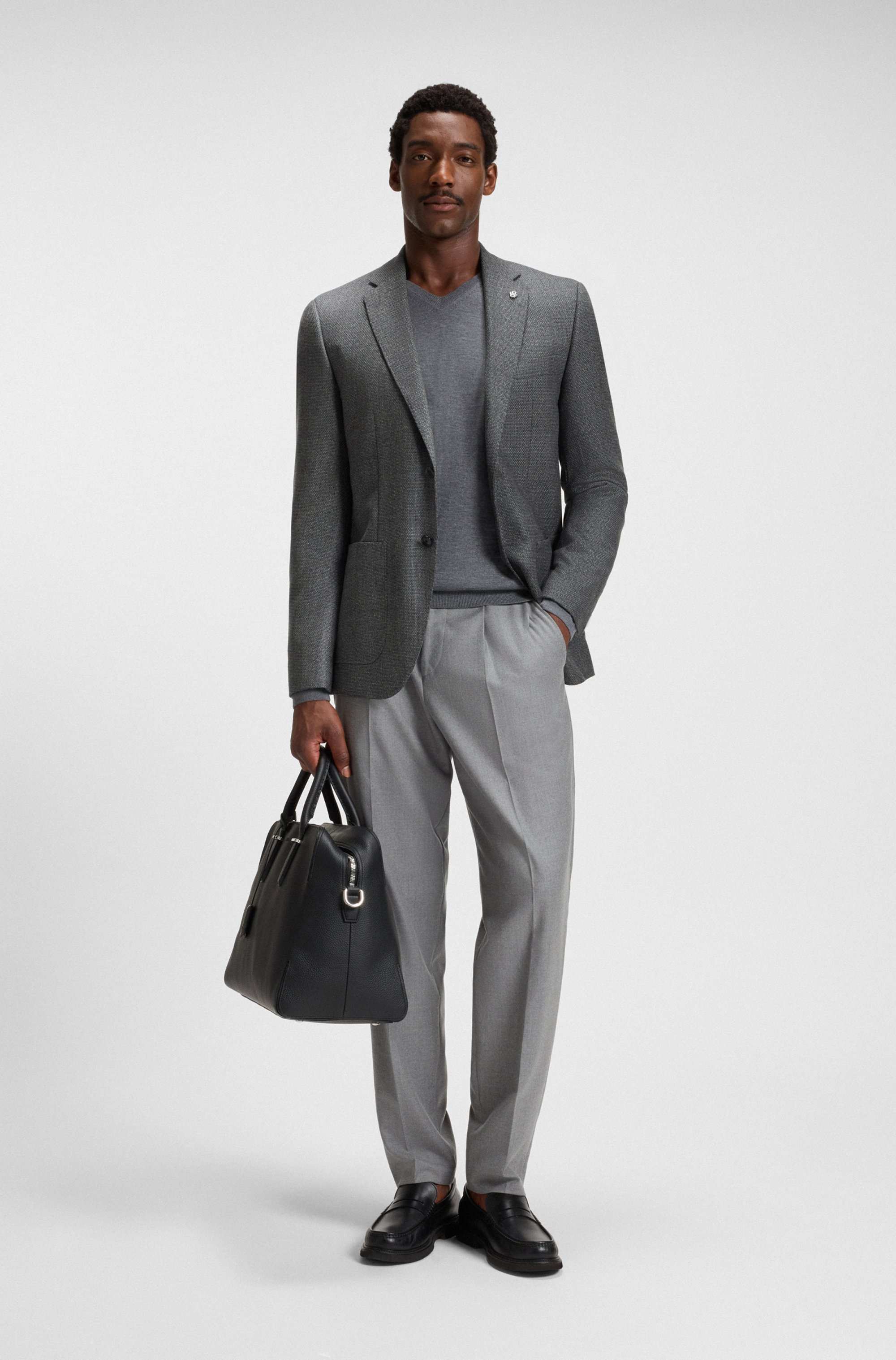 Regular-fit blazer in patterned virgin wool