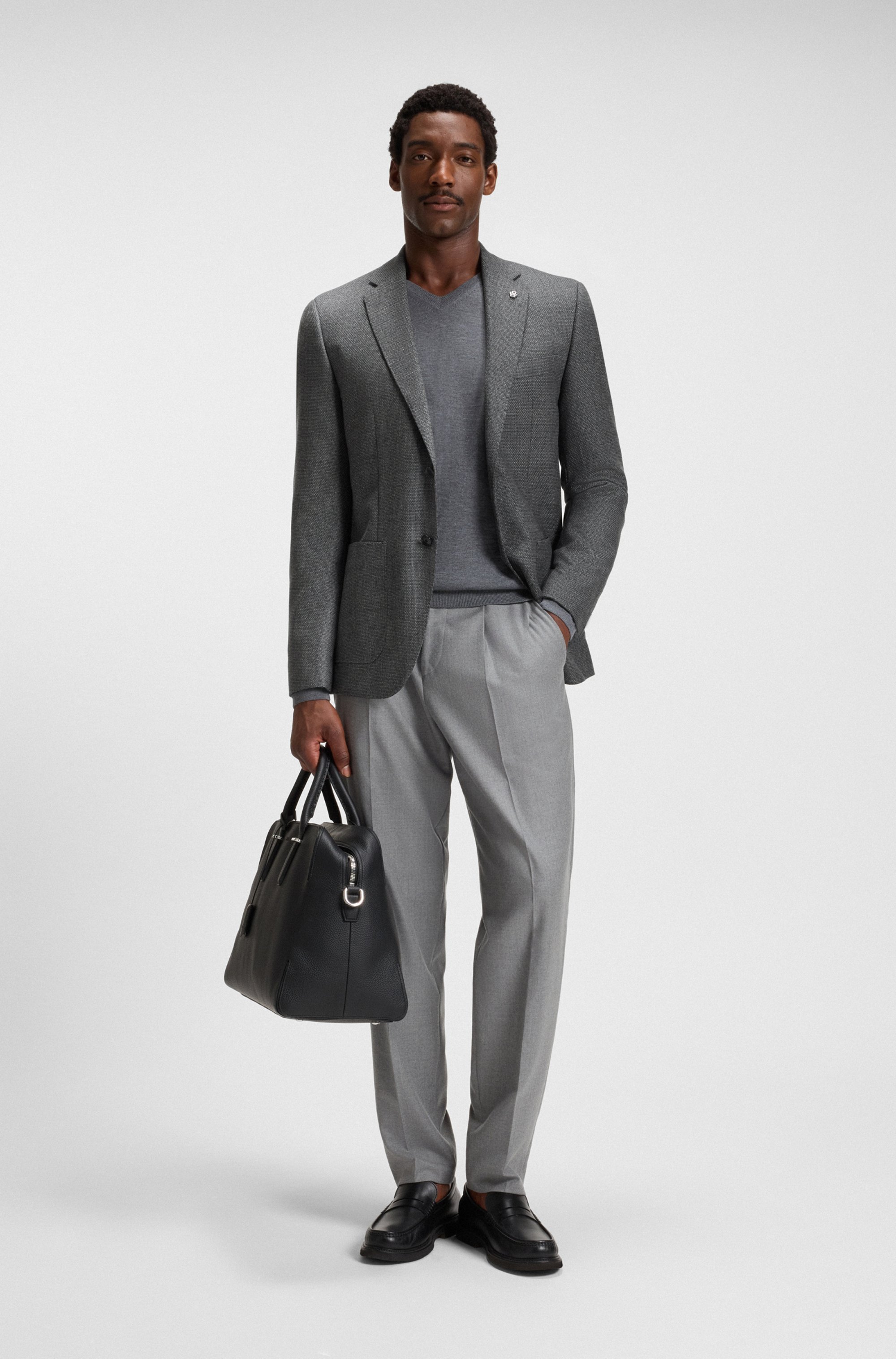 Regular-fit blazer in patterned virgin wool