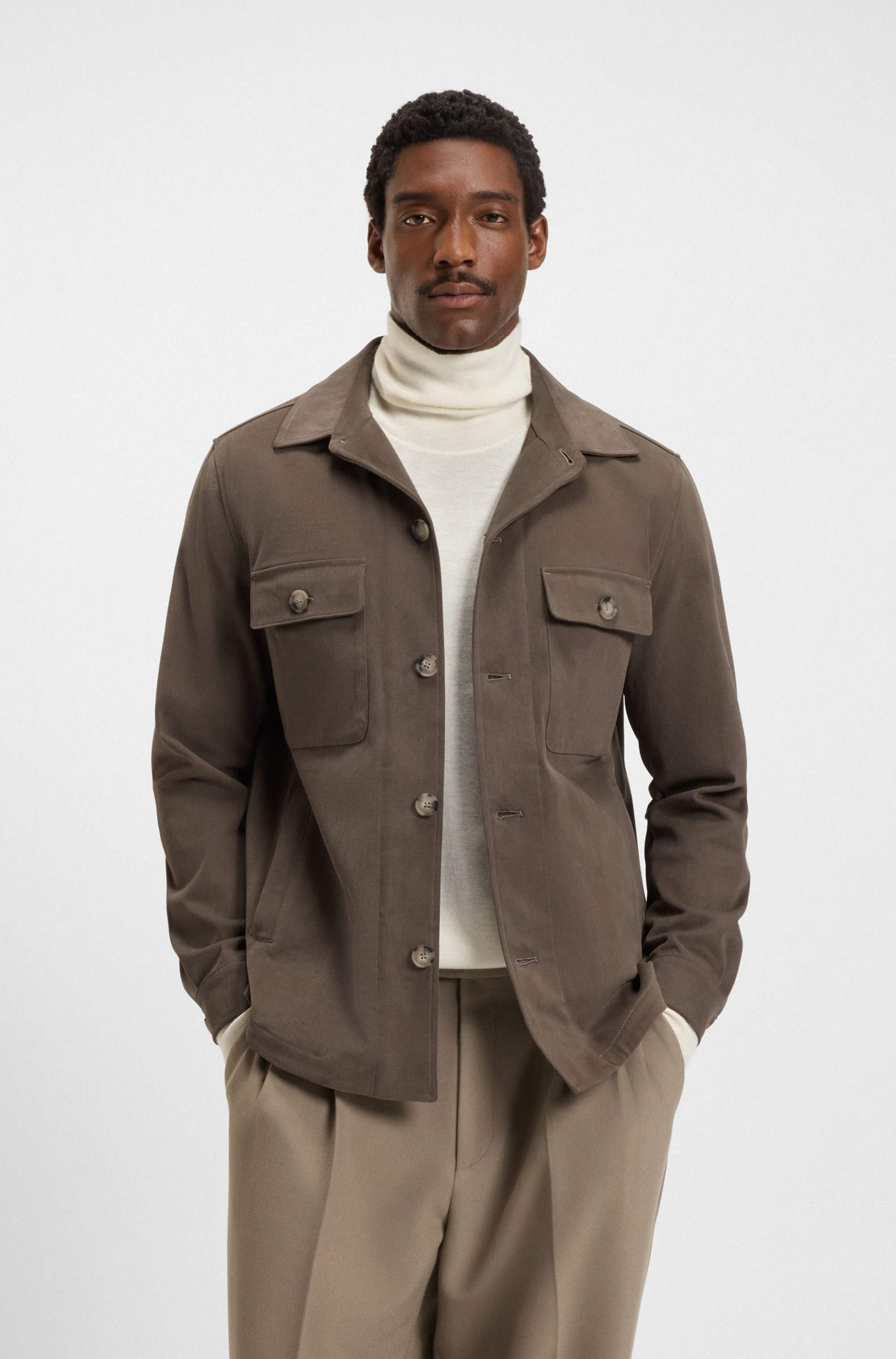 Relaxed-fit overshirt in mercerised stretch cotton