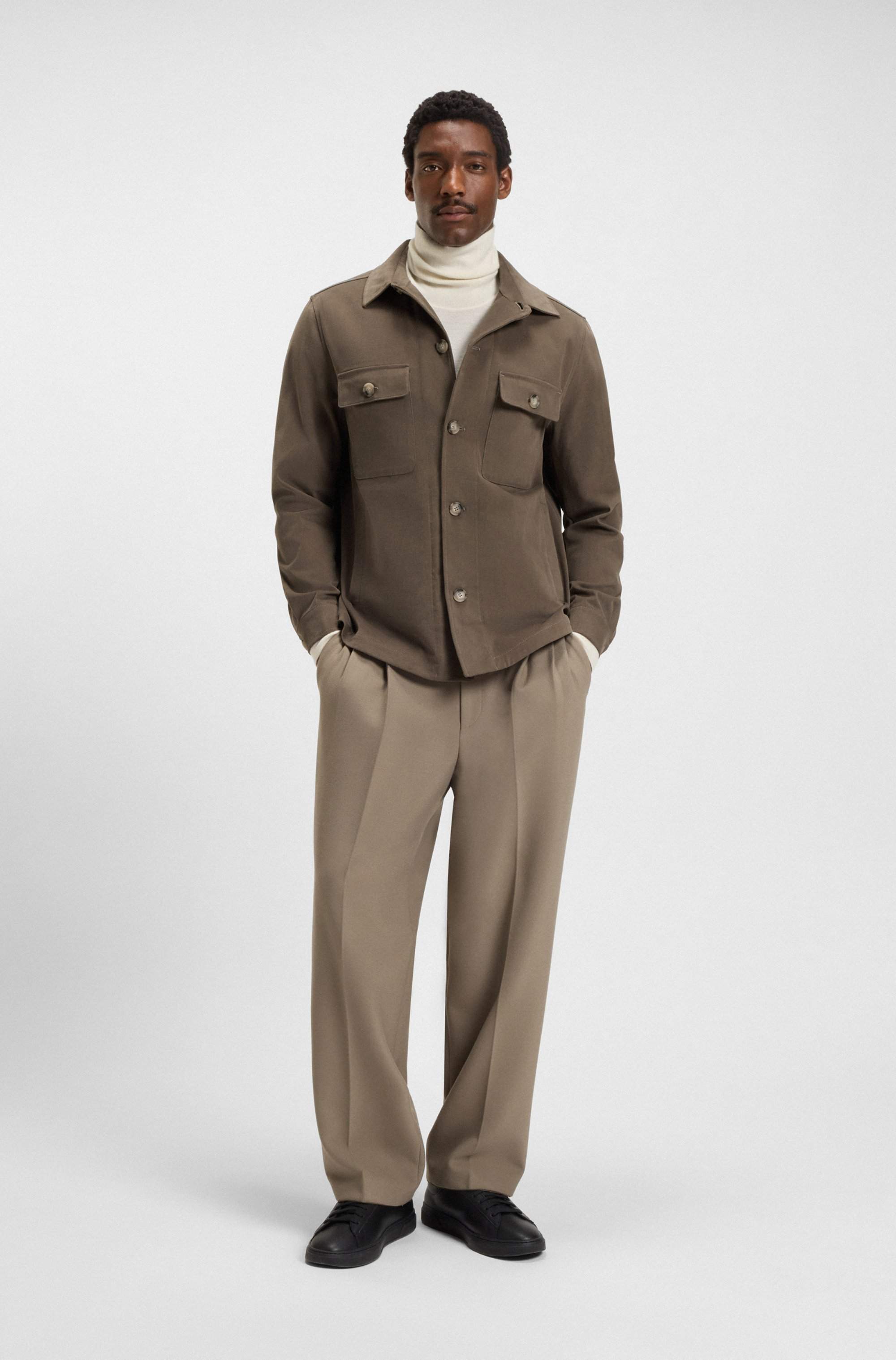 Relaxed-fit overshirt in mercerised stretch cotton