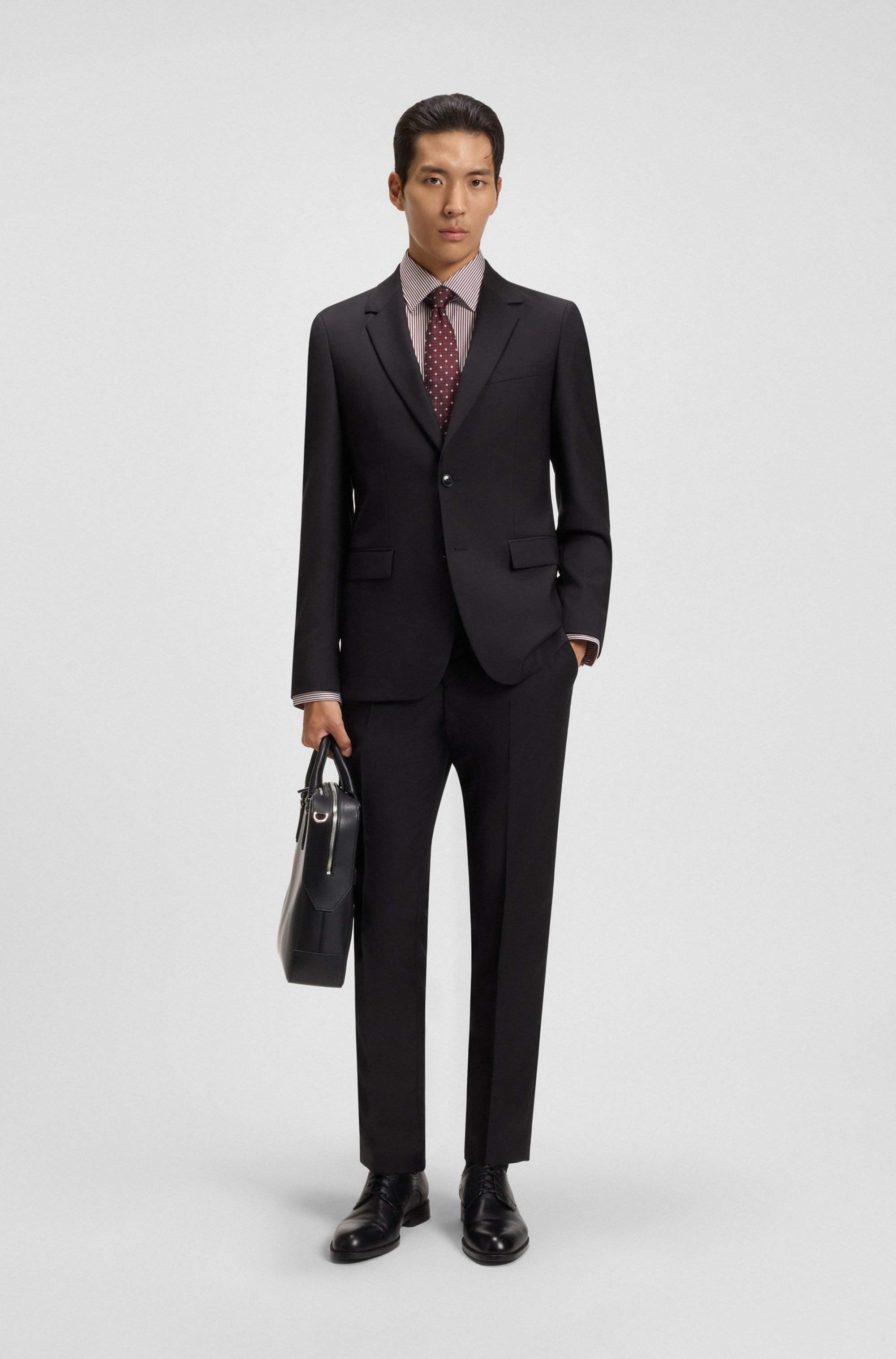 Two-piece slim-fit suit in patterned virgin wool