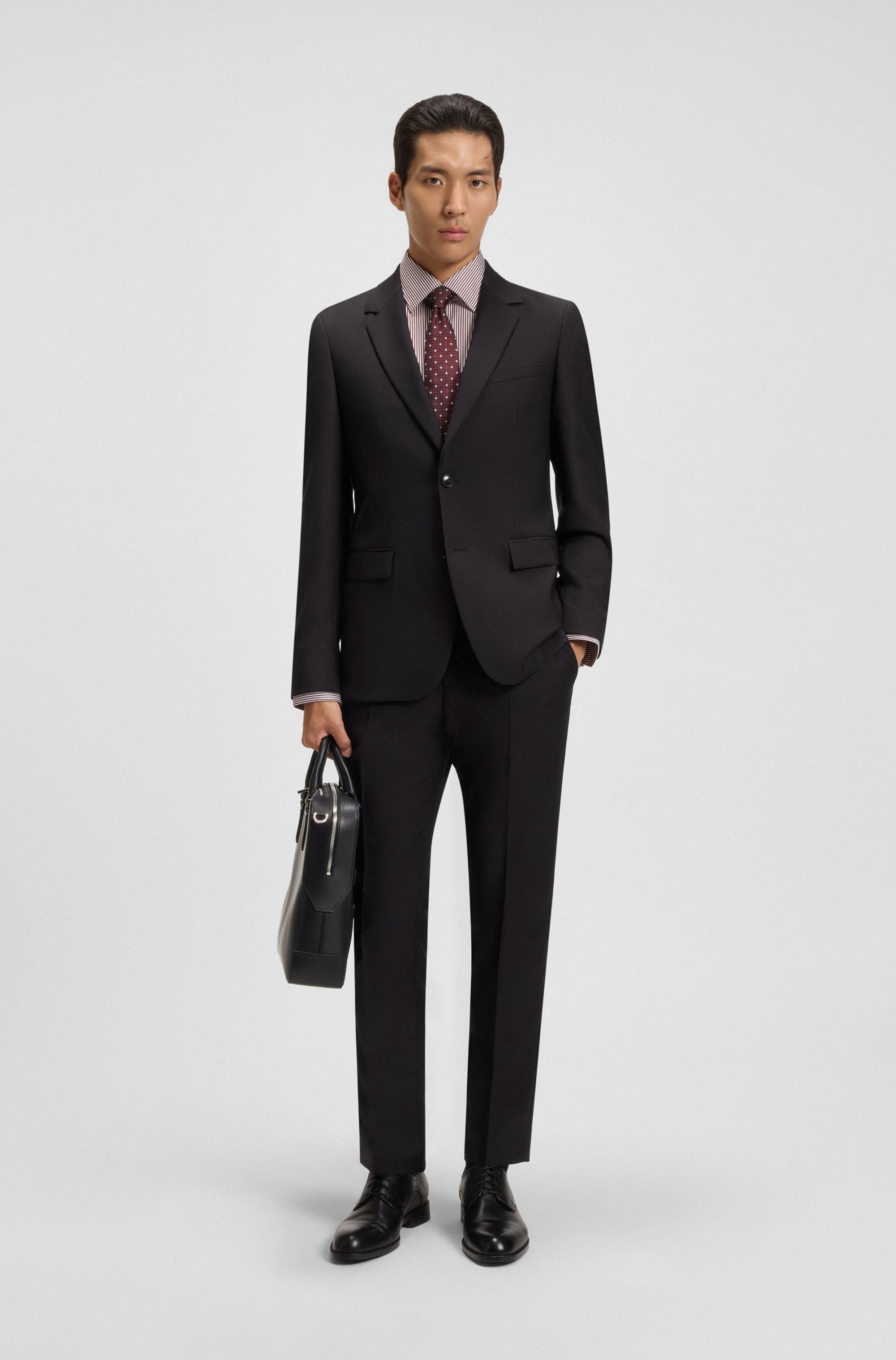 Two-piece slim-fit suit in patterned virgin wool