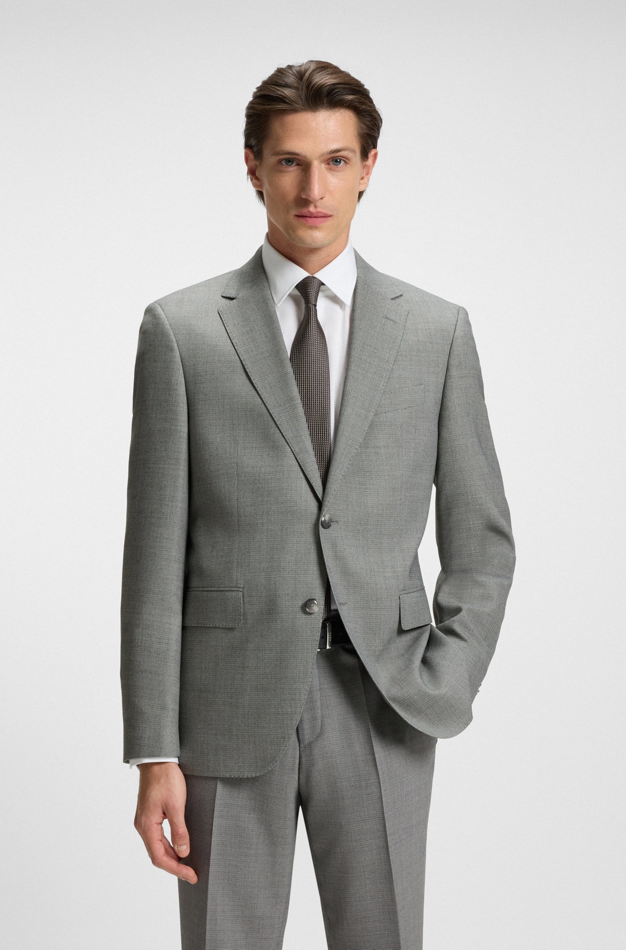 Two-piece regular-fit suit in patterned stretch fabric