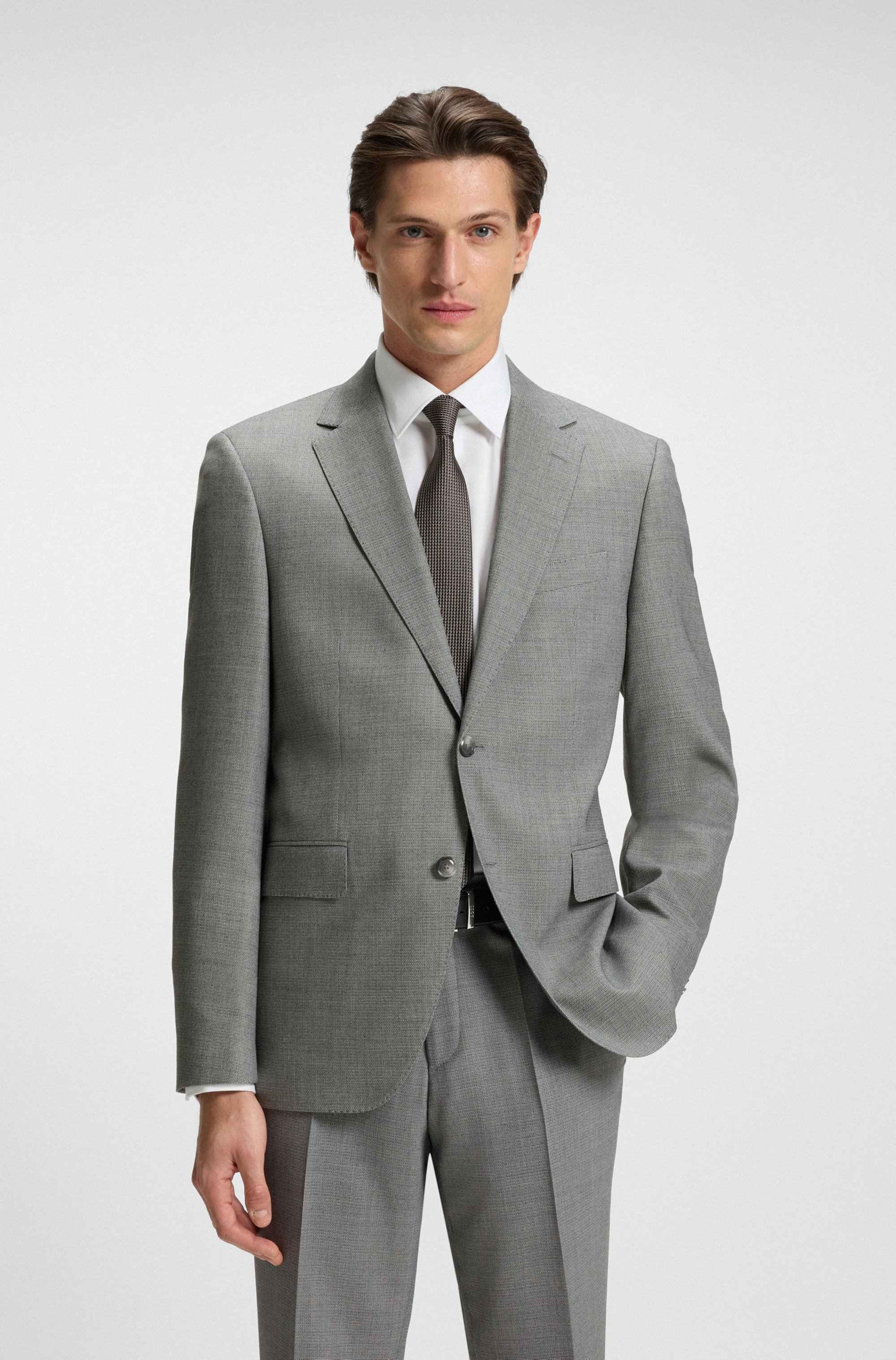 Two-piece regular-fit suit in patterned stretch fabric