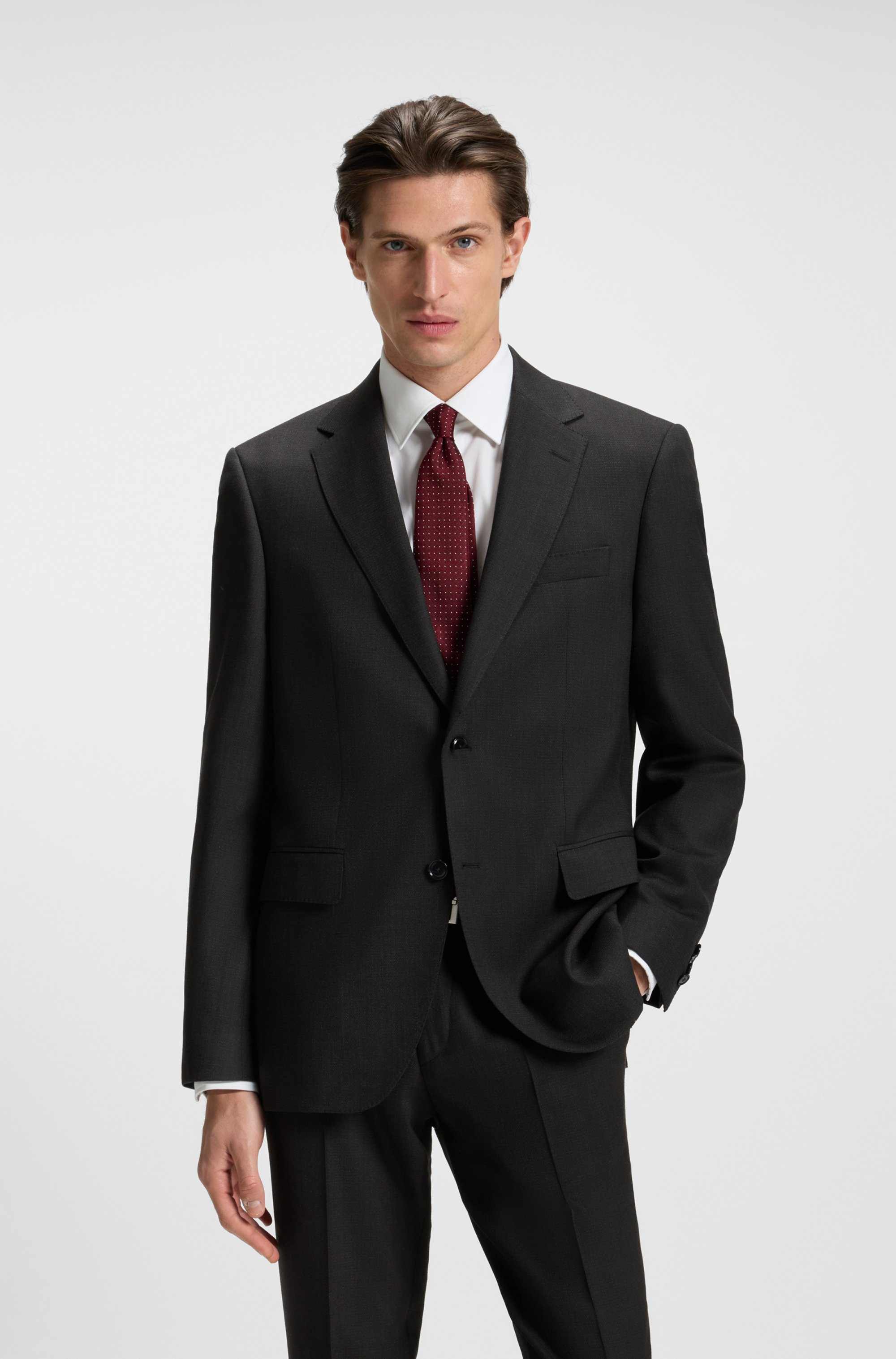 Two-piece regular-fit suit in patterned stretch fabric
