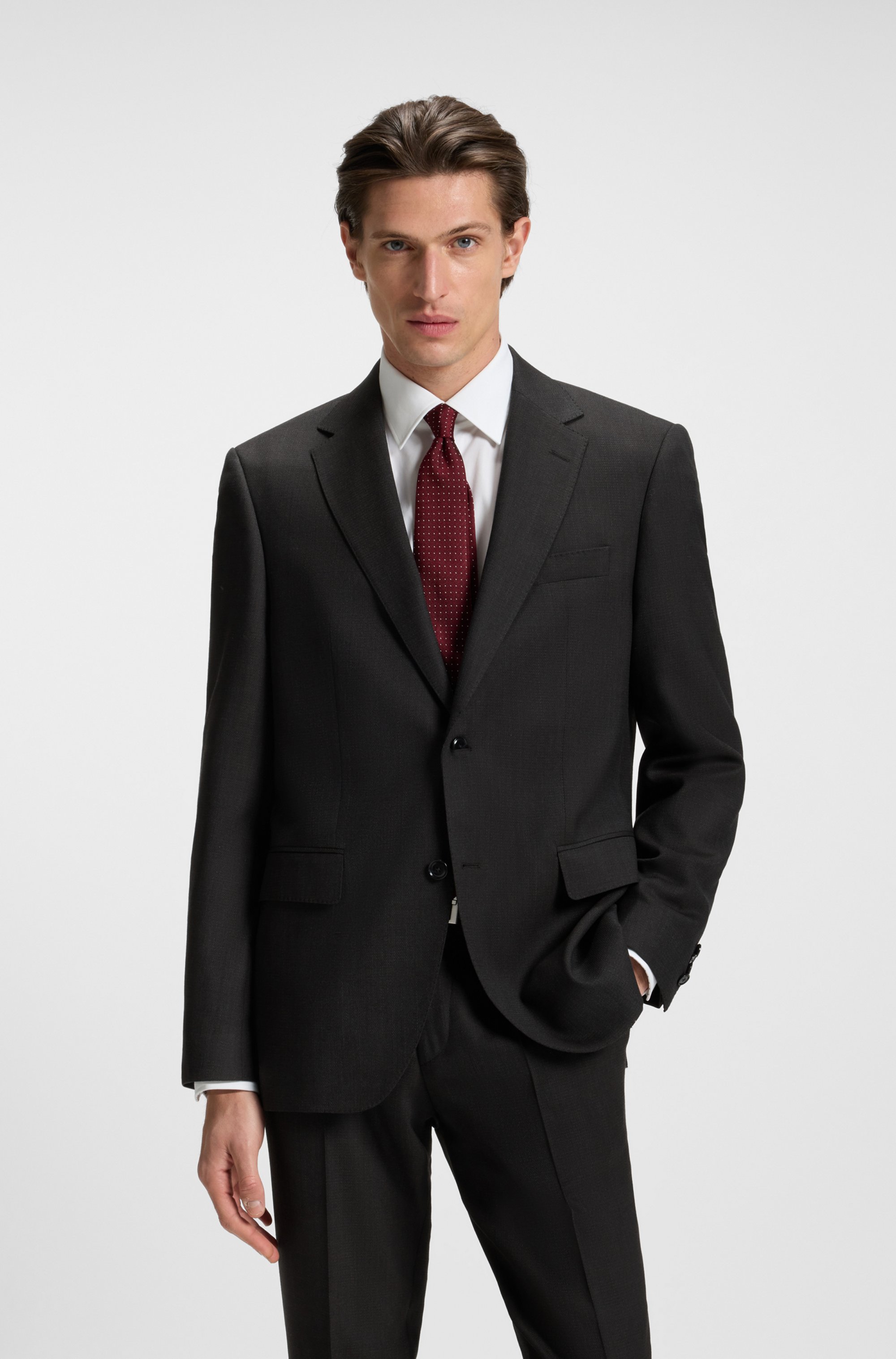 Two-piece regular-fit suit in patterned stretch fabric