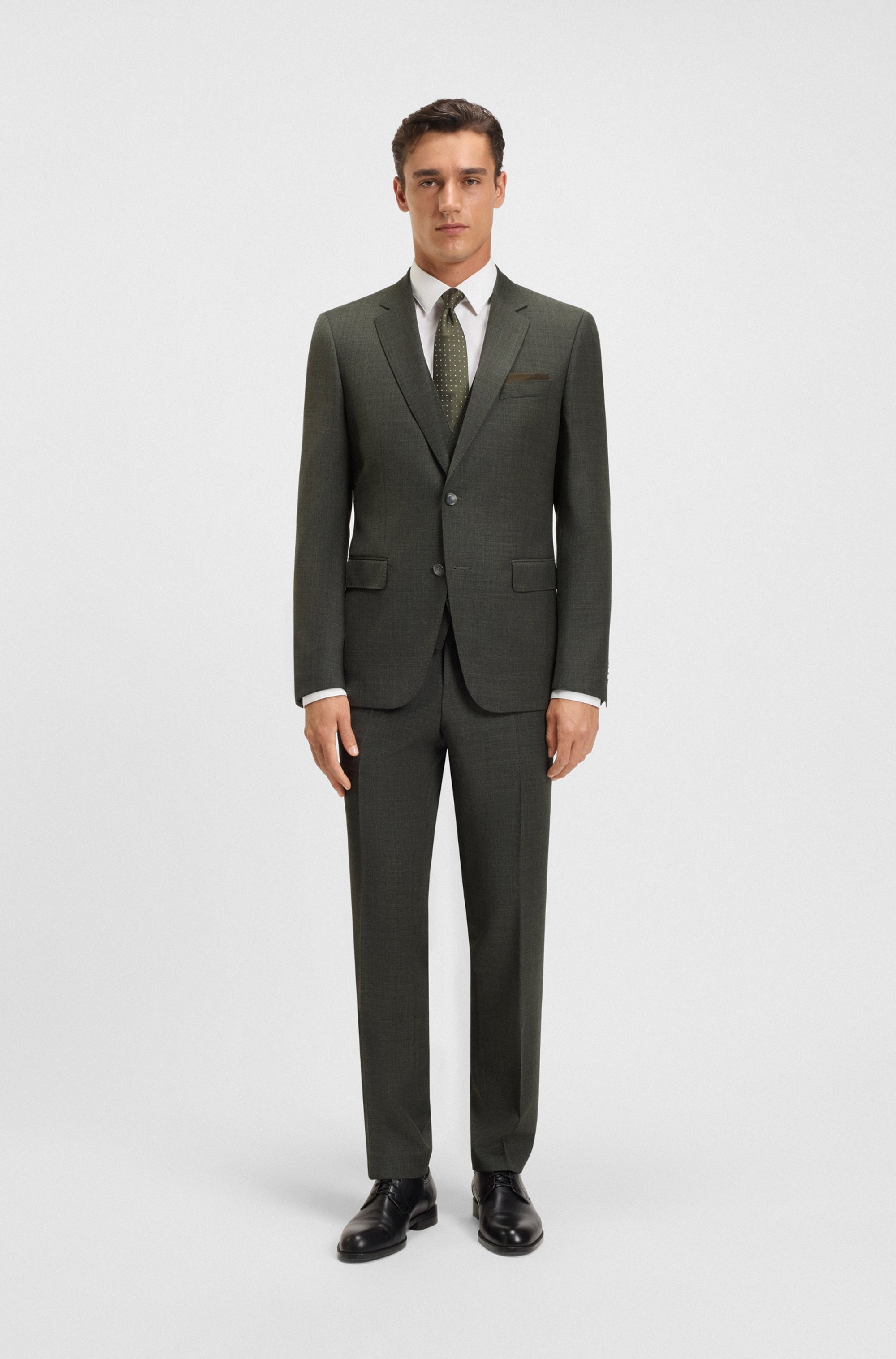 Three-piece slim-fit suit in patterned stretch wool