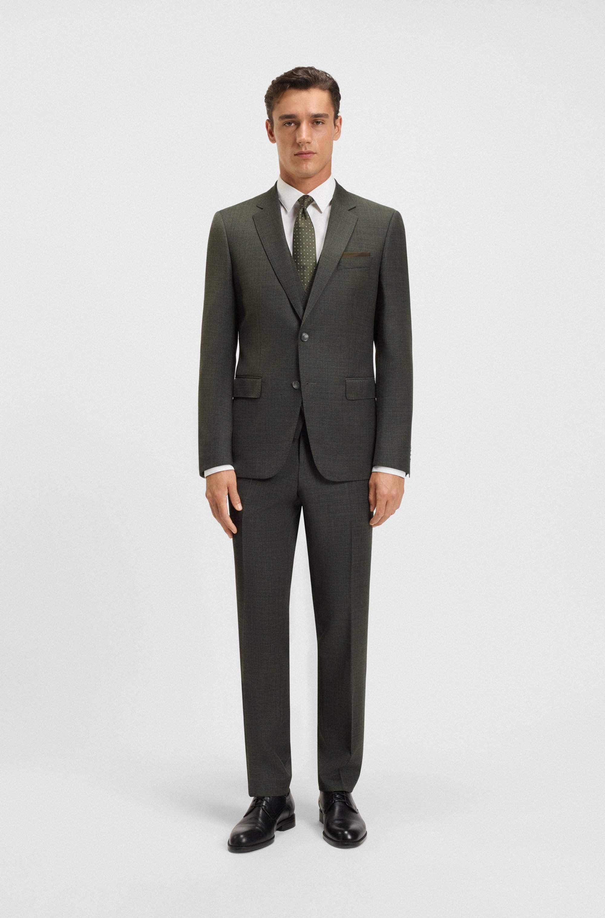 Three-piece slim-fit suit in patterned stretch wool