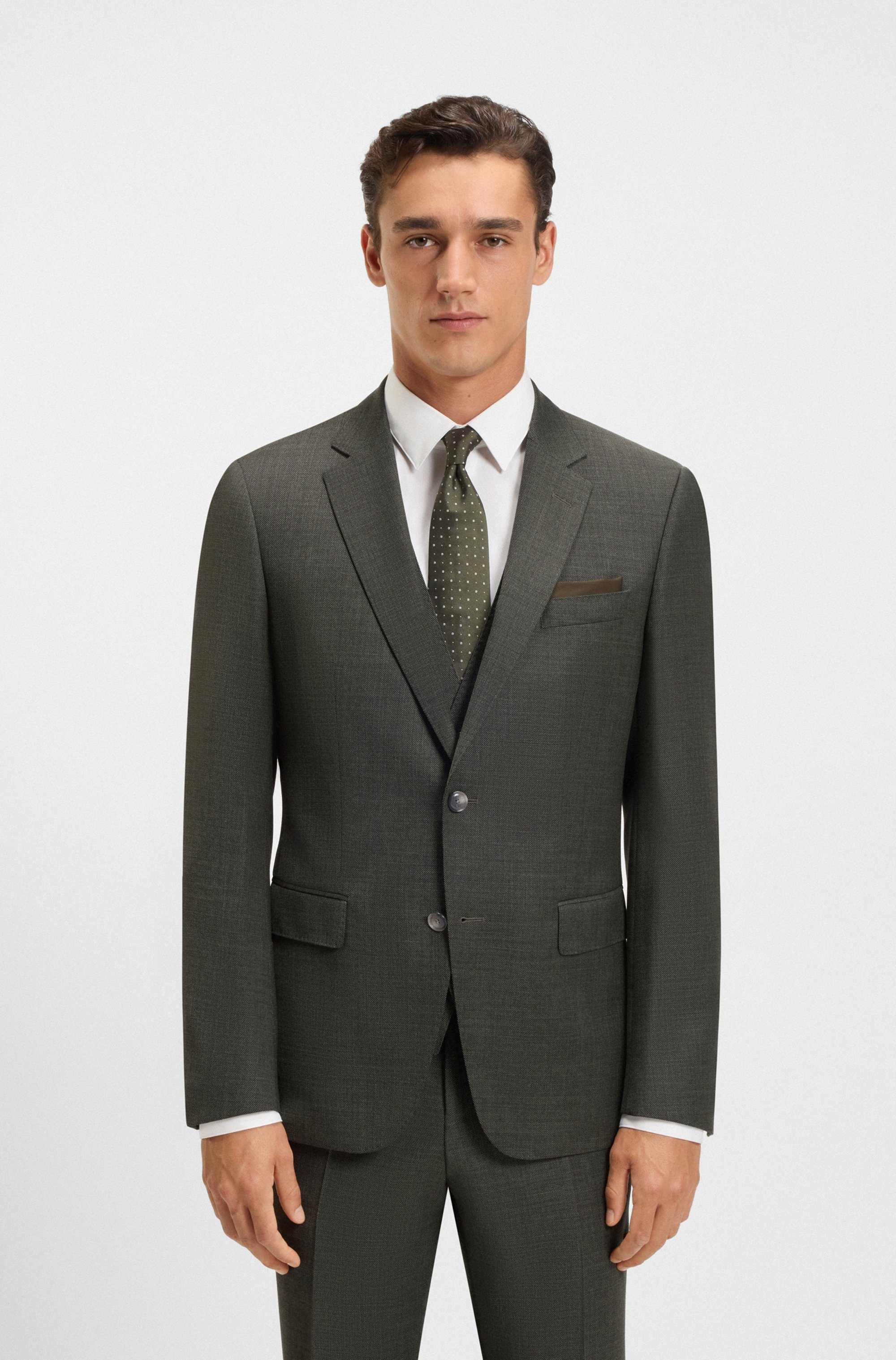 Three-piece slim-fit suit in patterned stretch wool