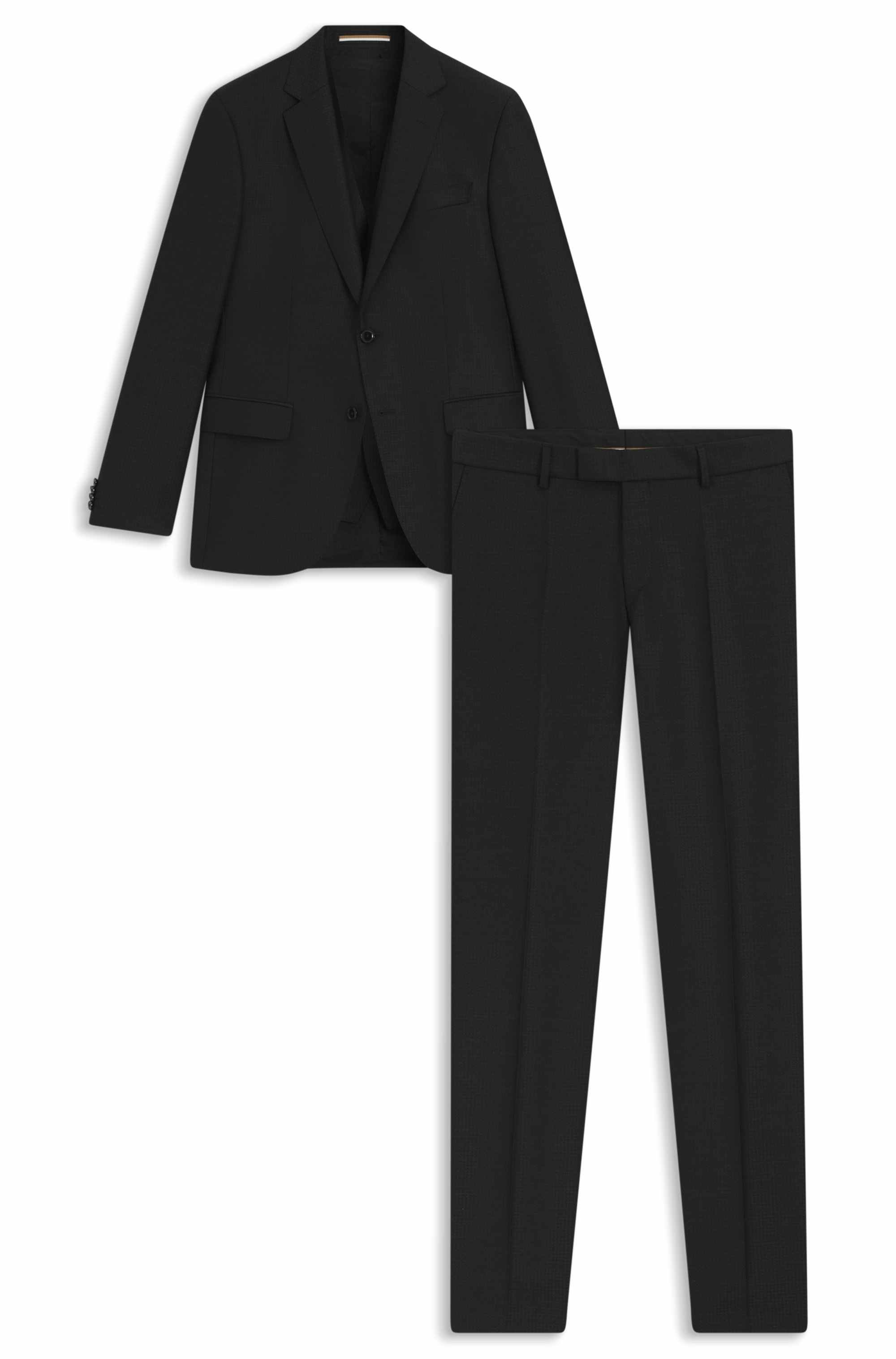 Three-piece slim-fit suit in patterned virgin wool