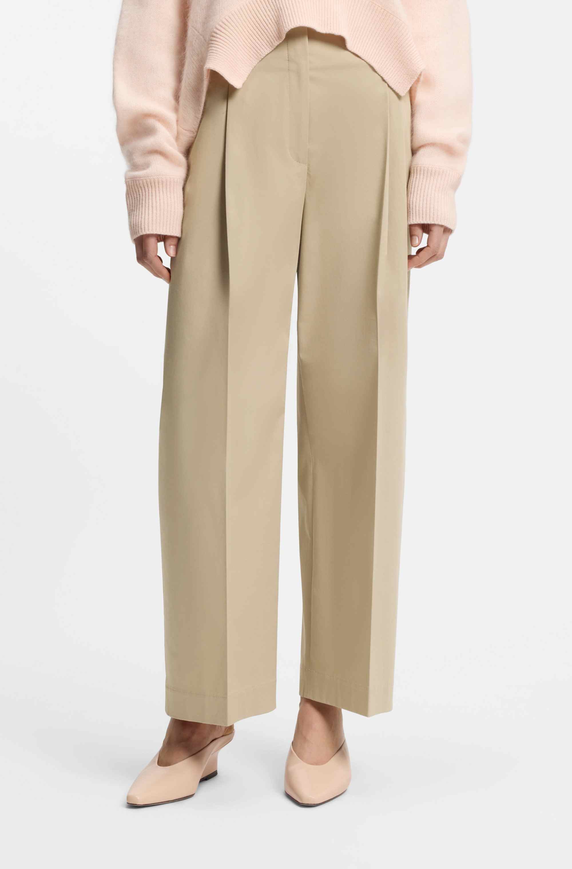 High-waisted relaxed-fit trousers in stretch cotton