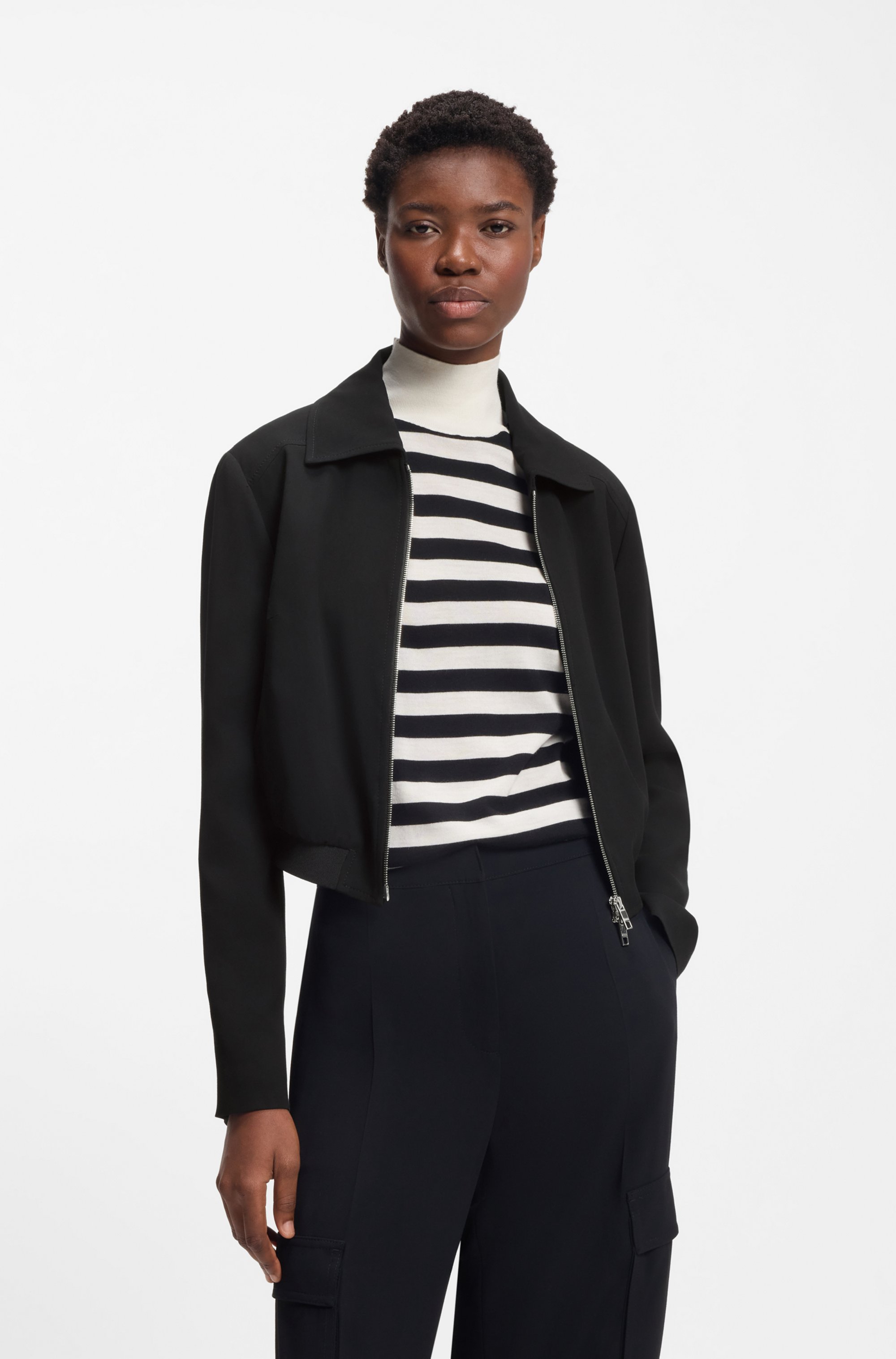 Regular-fit zip-up jacket in crepe fabric