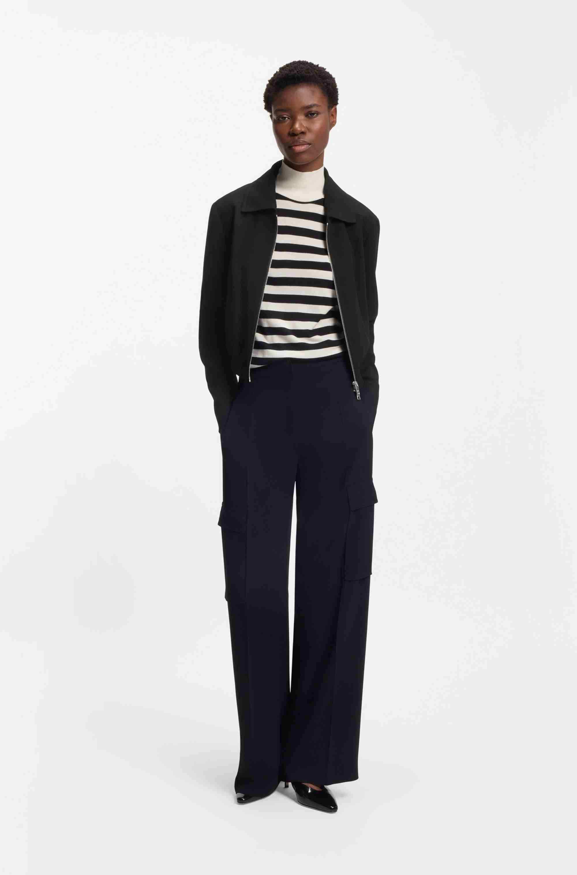 Regular-fit zip-up jacket in crepe fabric