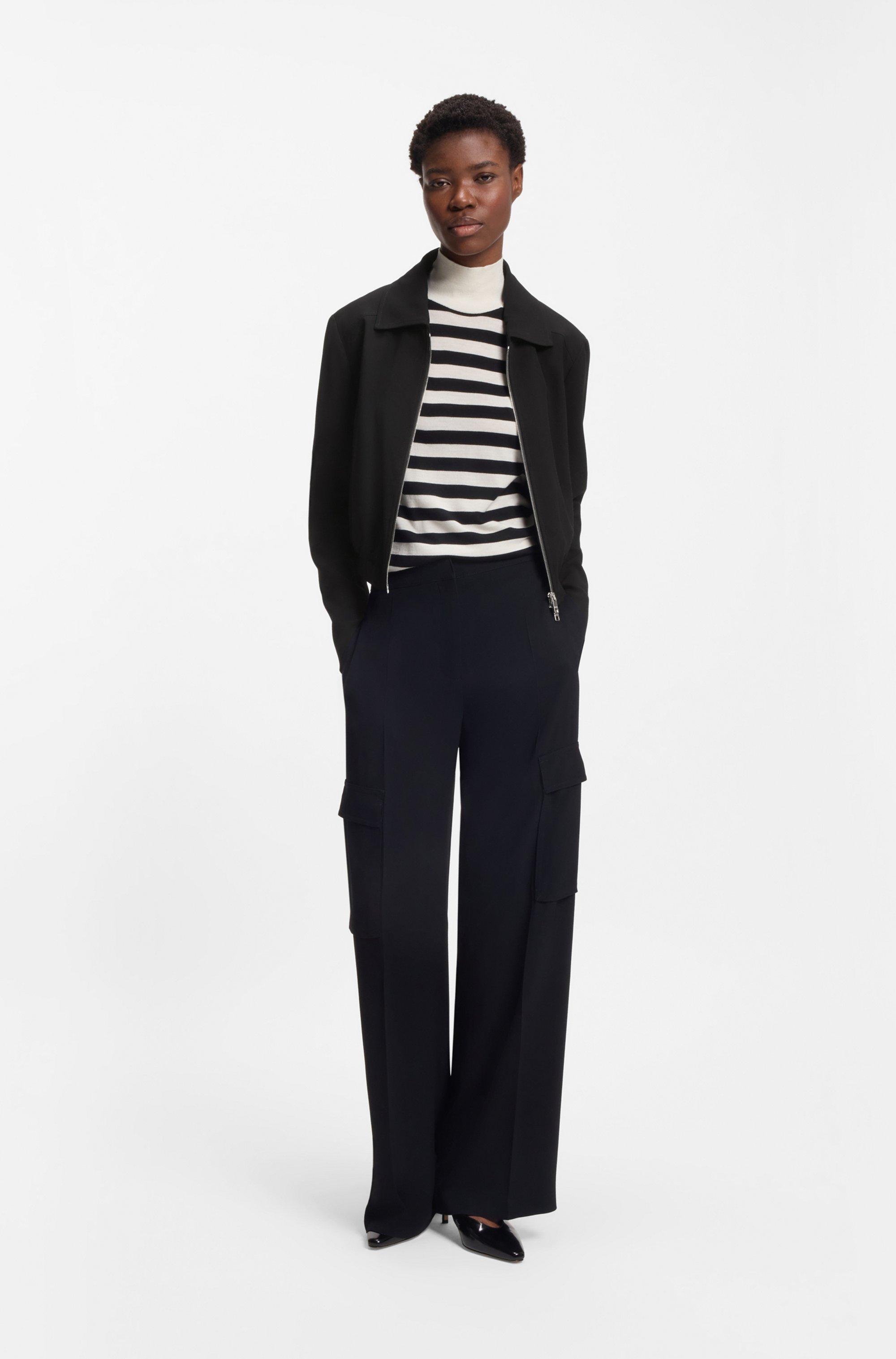 Regular-fit zip-up jacket in crepe fabric