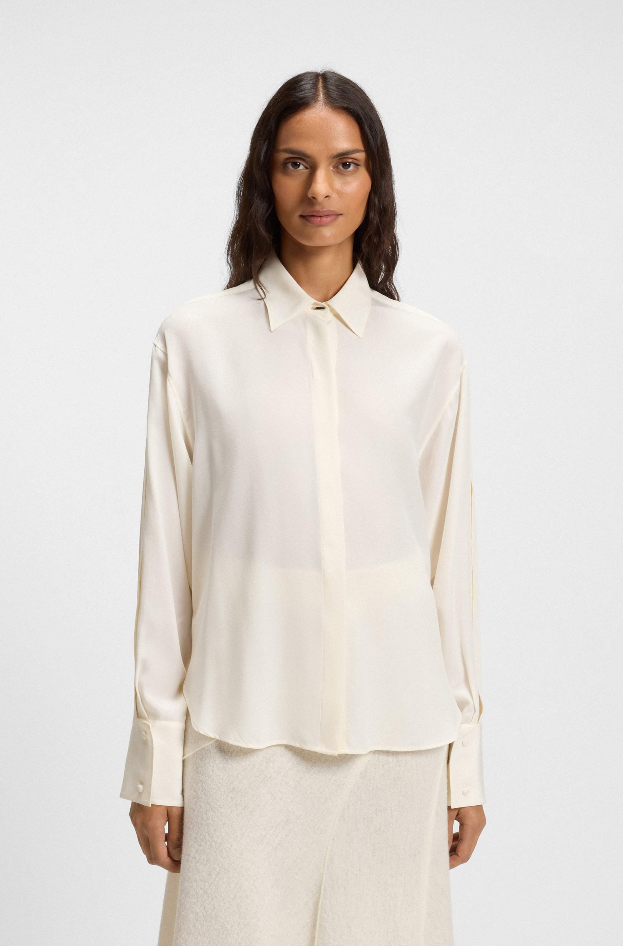 Relaxed-fit blouse in sand-washed silk
