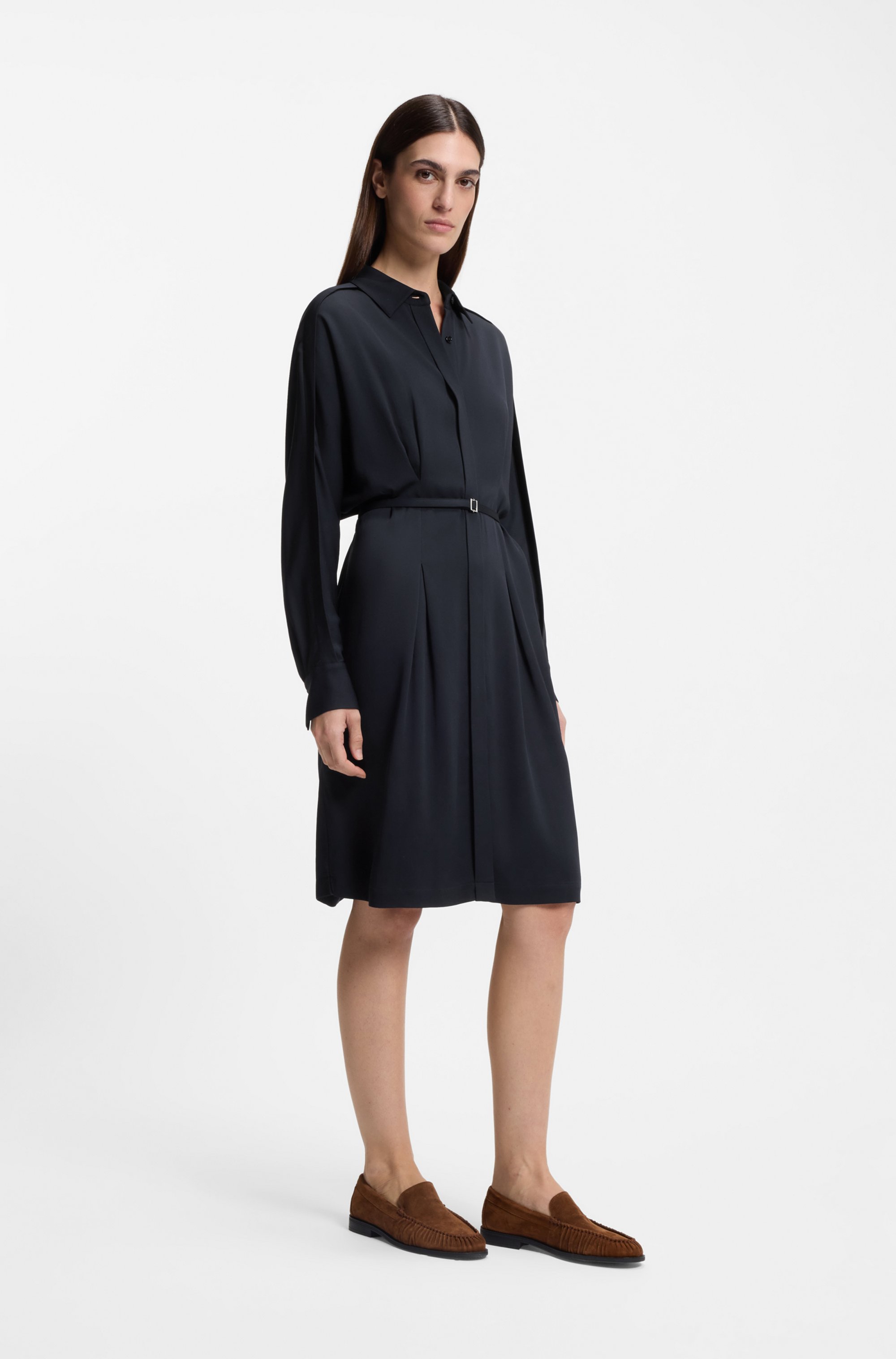 Relaxed-fit shirt dress with detachable belt