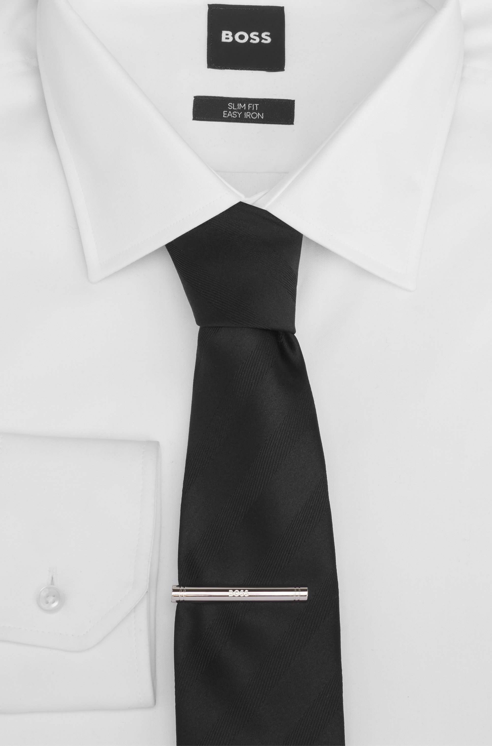 Gift-boxed brass cufflinks and tie bar set