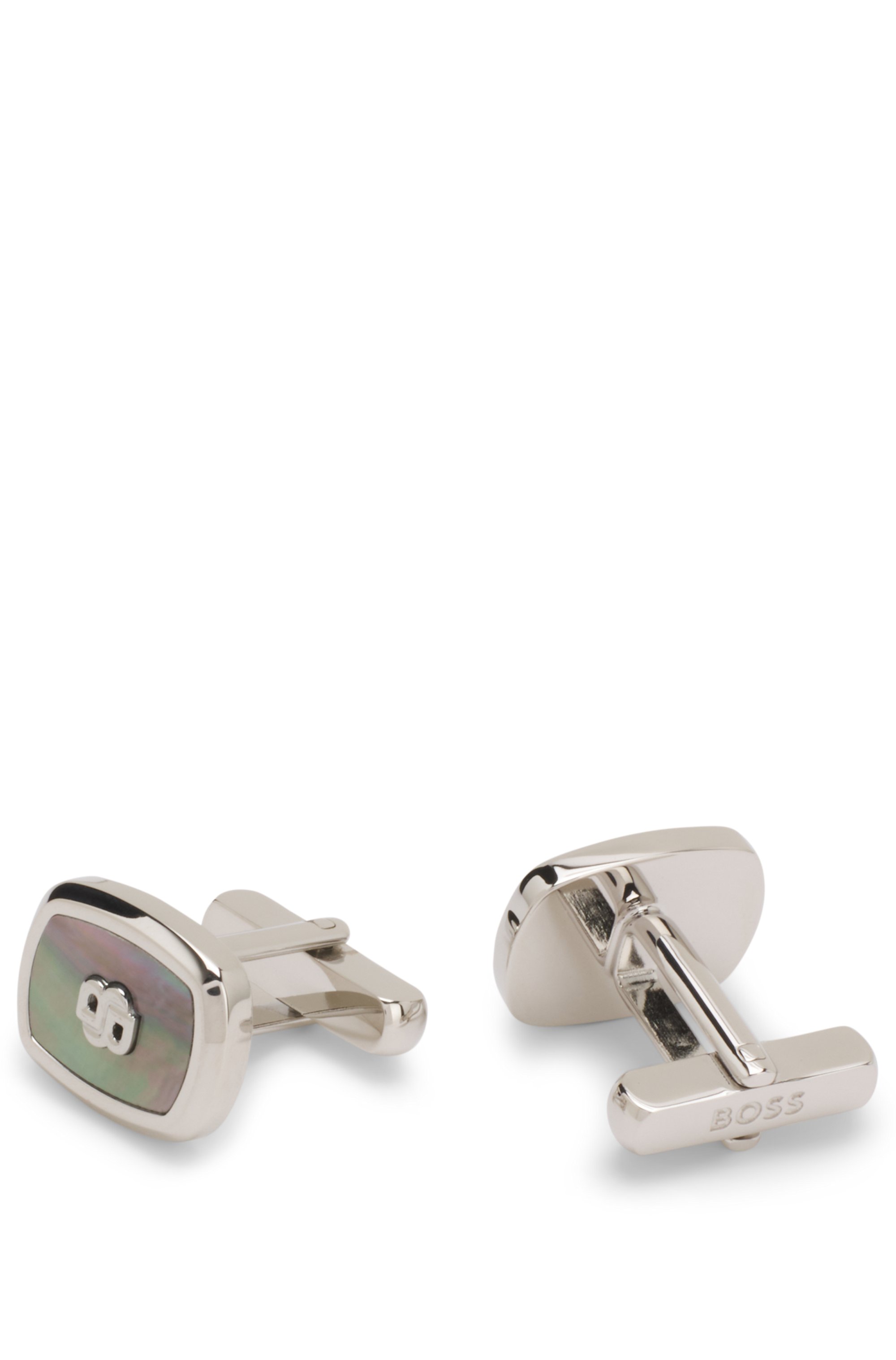 Double B monogram cufflinks with mother-of-pearl insert