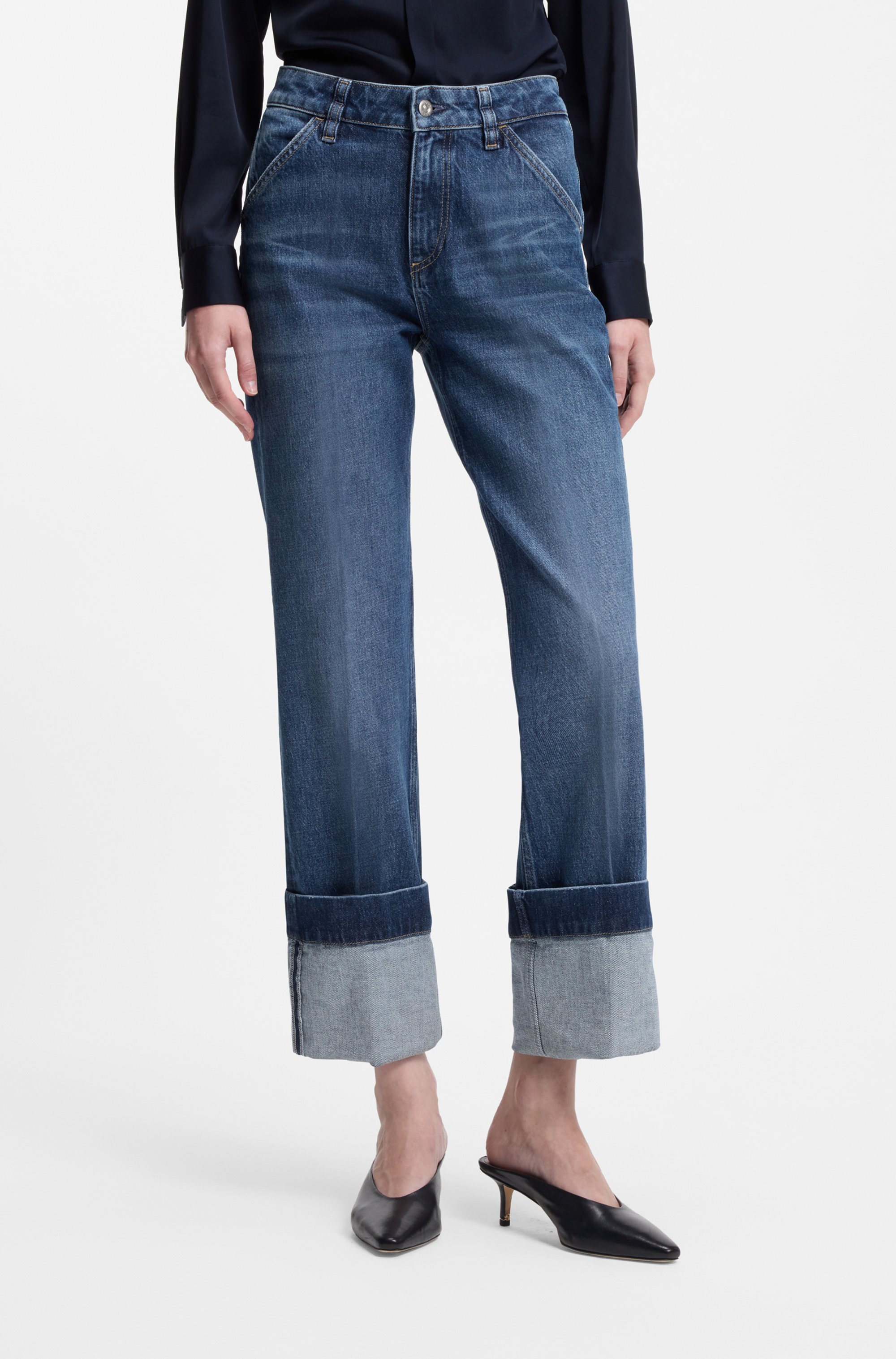 Slim-fit jeans in indigo stretch denim with turnups