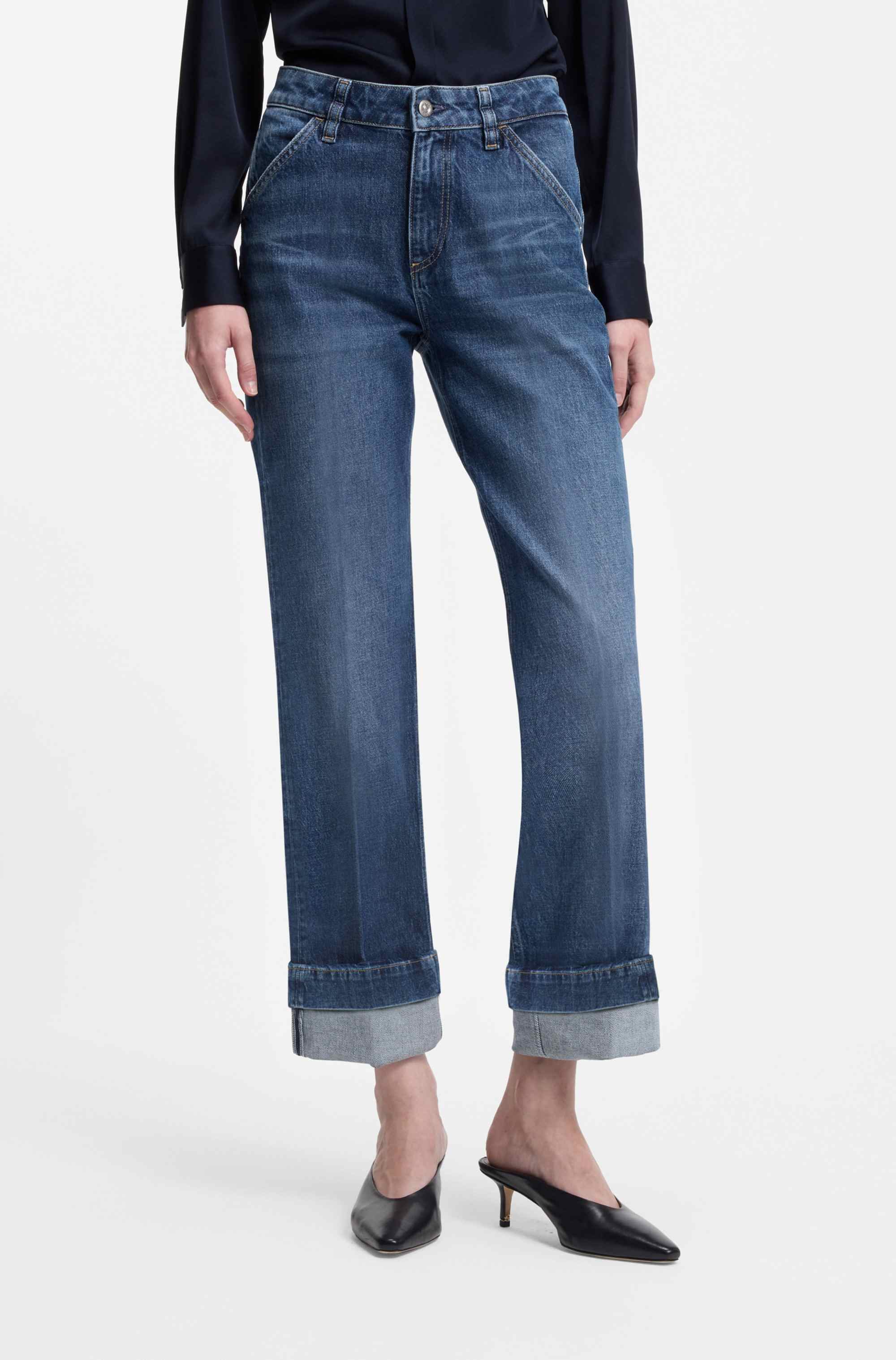 Slim-fit jeans in indigo stretch denim with turnups