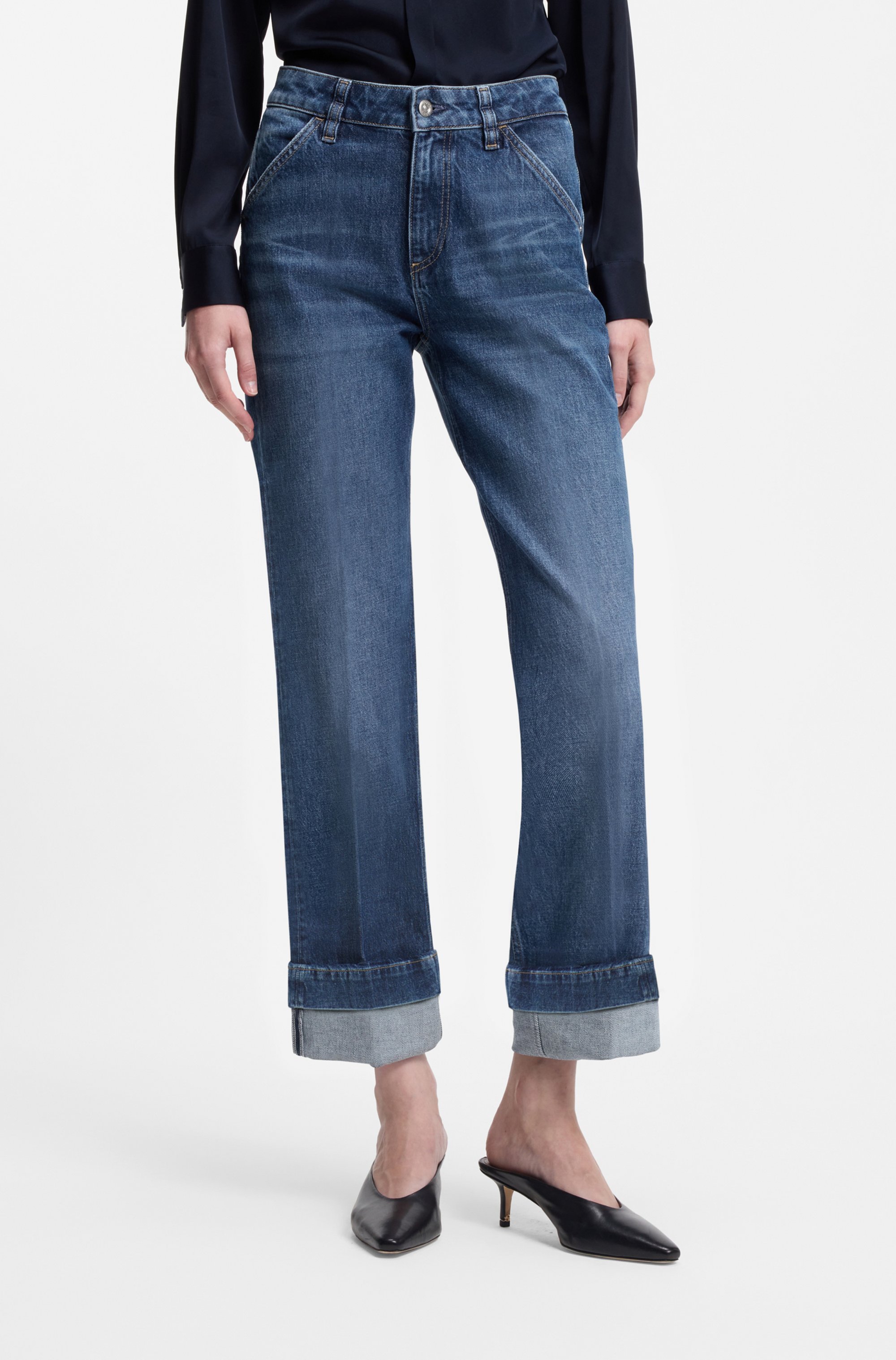 Slim-fit jeans in indigo stretch denim with turnups