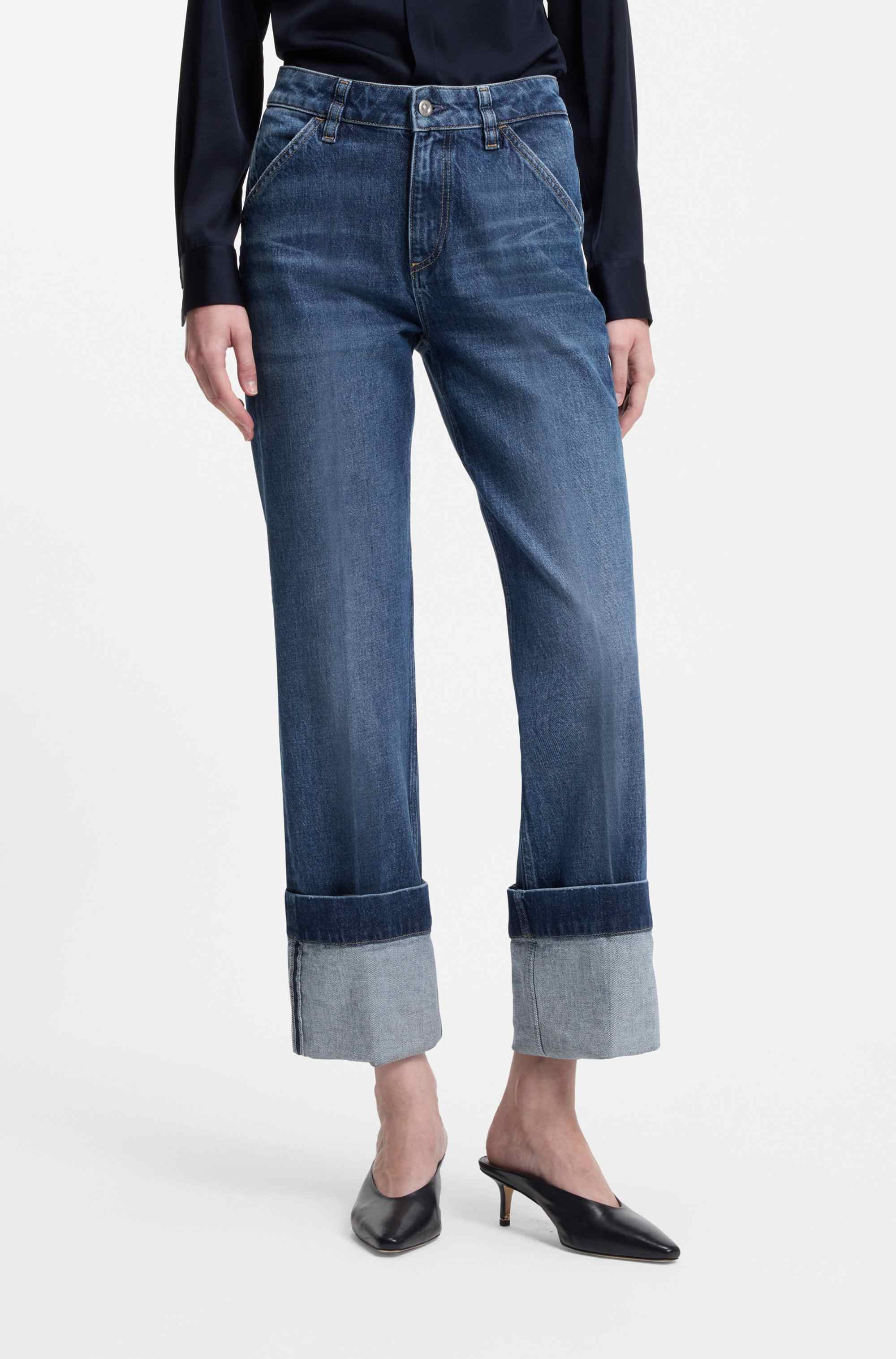 Slim-fit jeans in indigo stretch denim with turnups