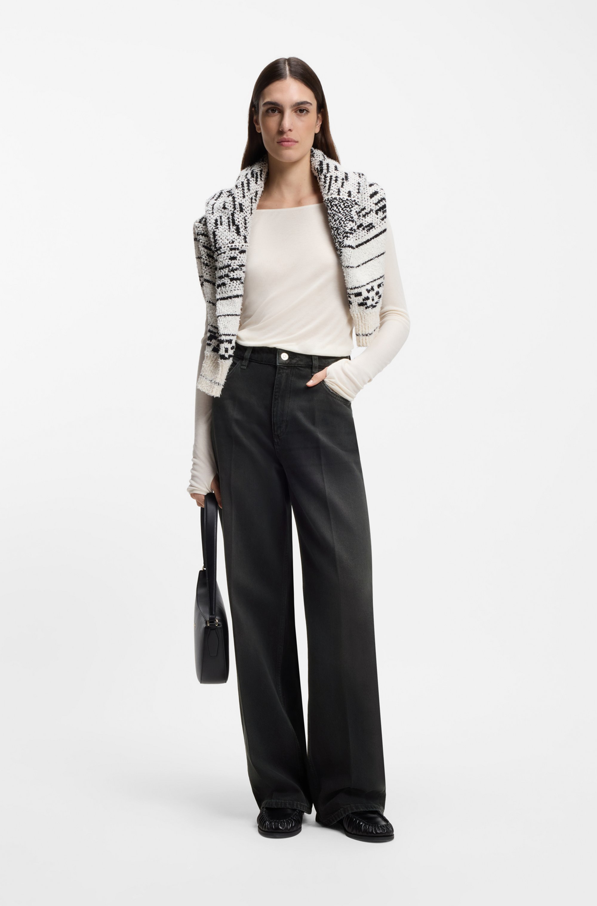 Boyfriend-fit jeans in grey rigid denim