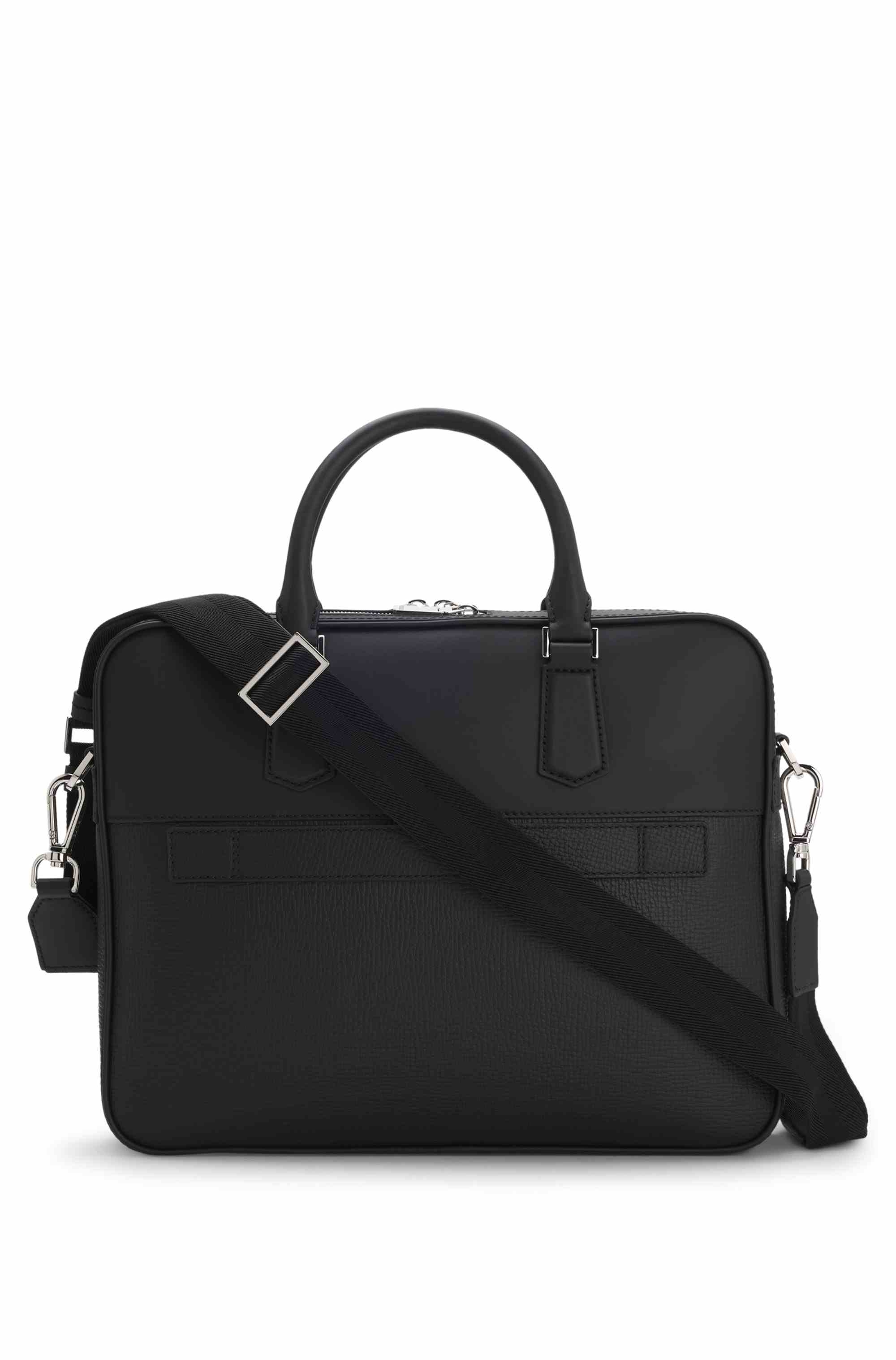 Leather document case with plain and grained finishes