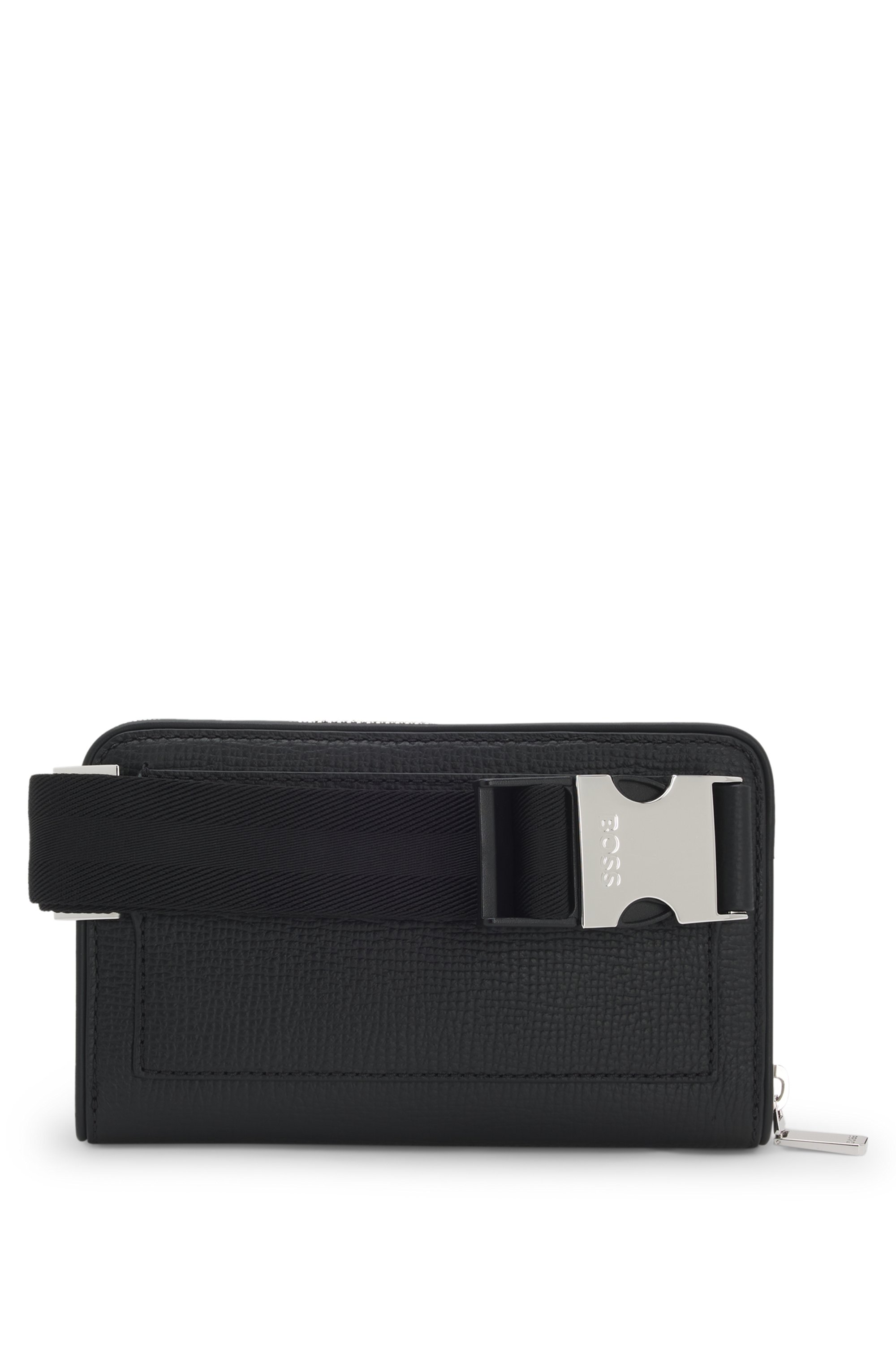 Leather belt bag with plain and grained finishes