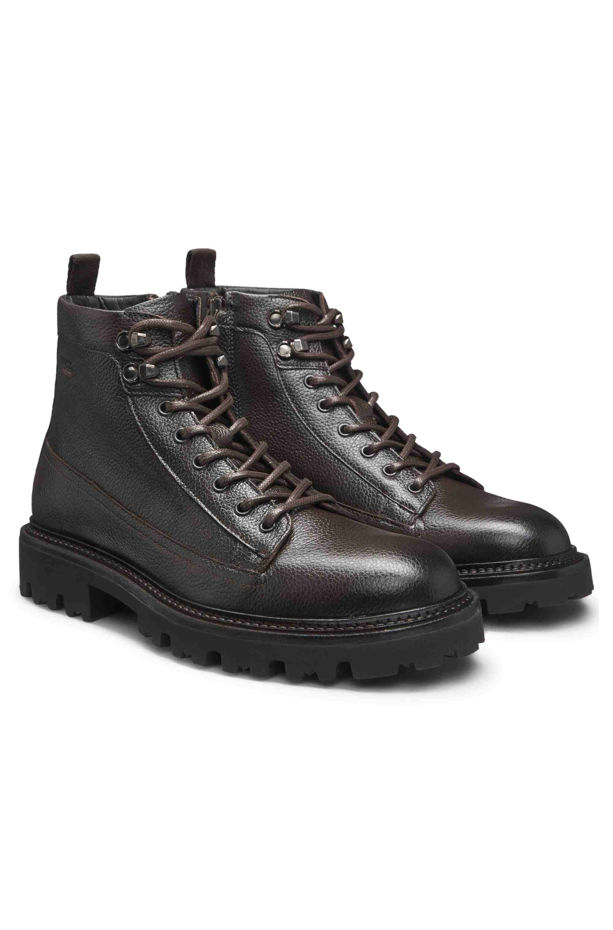 Grained-leather half boots with hiking-style laces