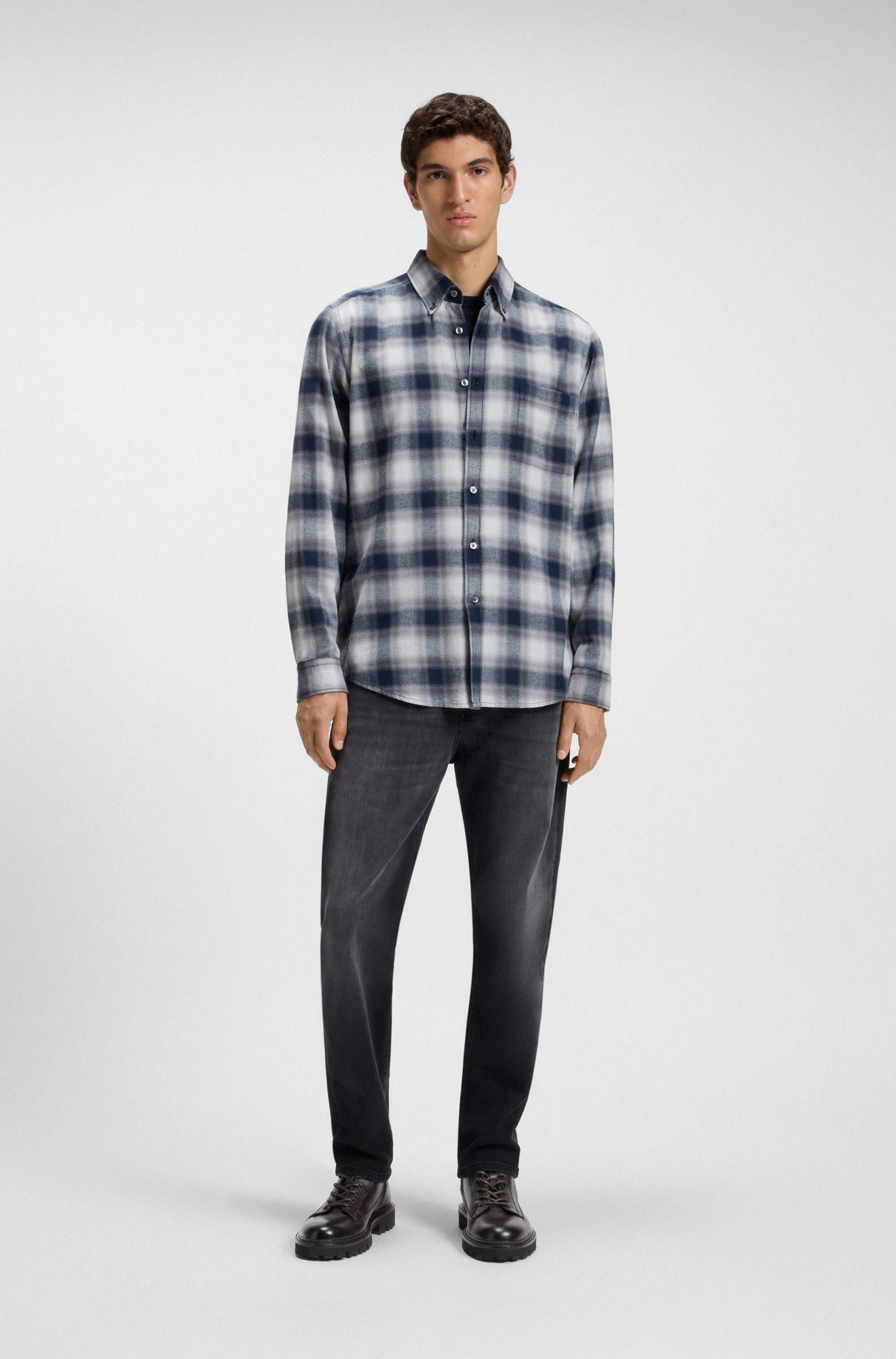 Grained-leather half boots with hiking-style laces