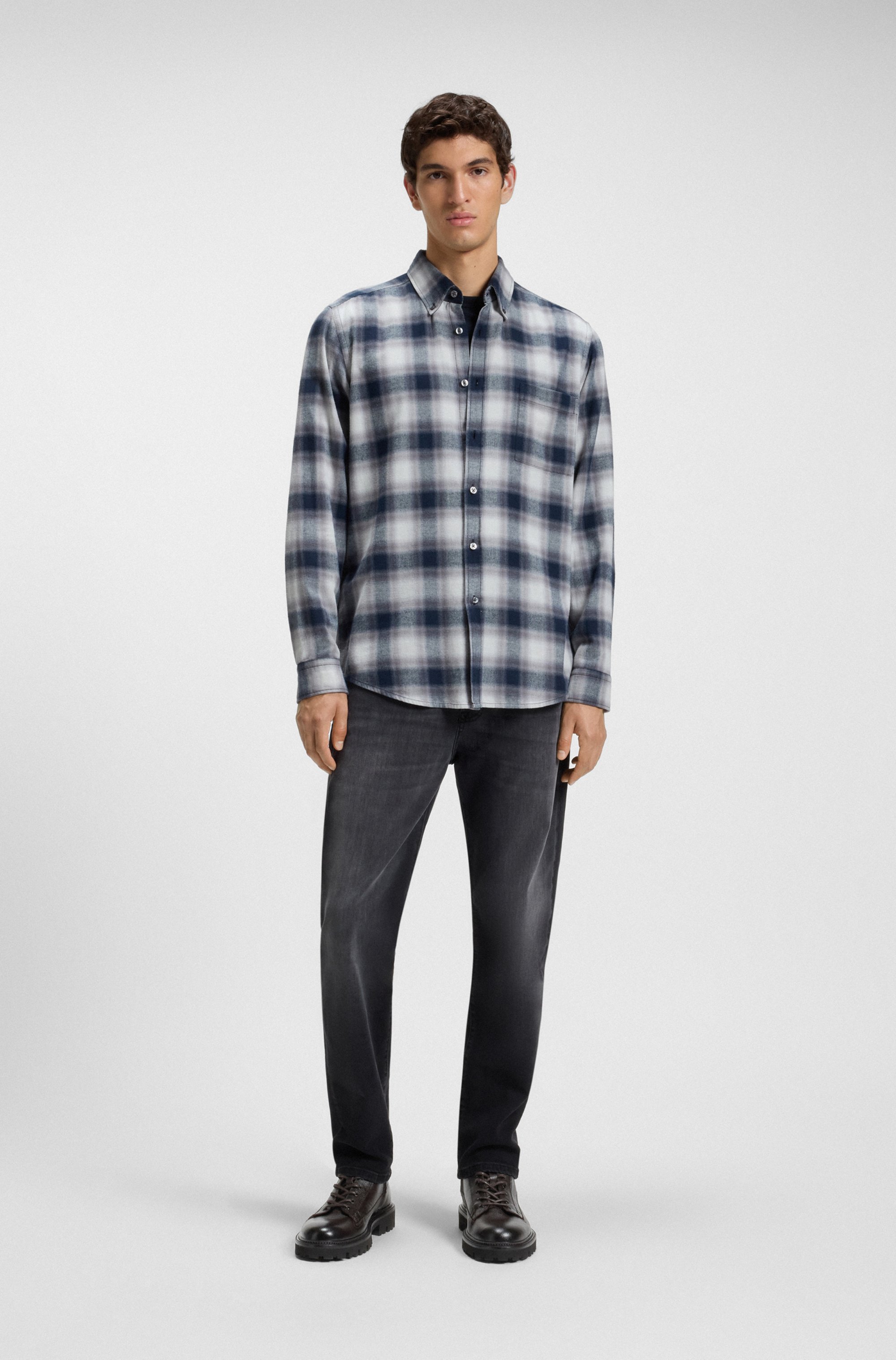 Grained-leather half boots with hiking-style laces