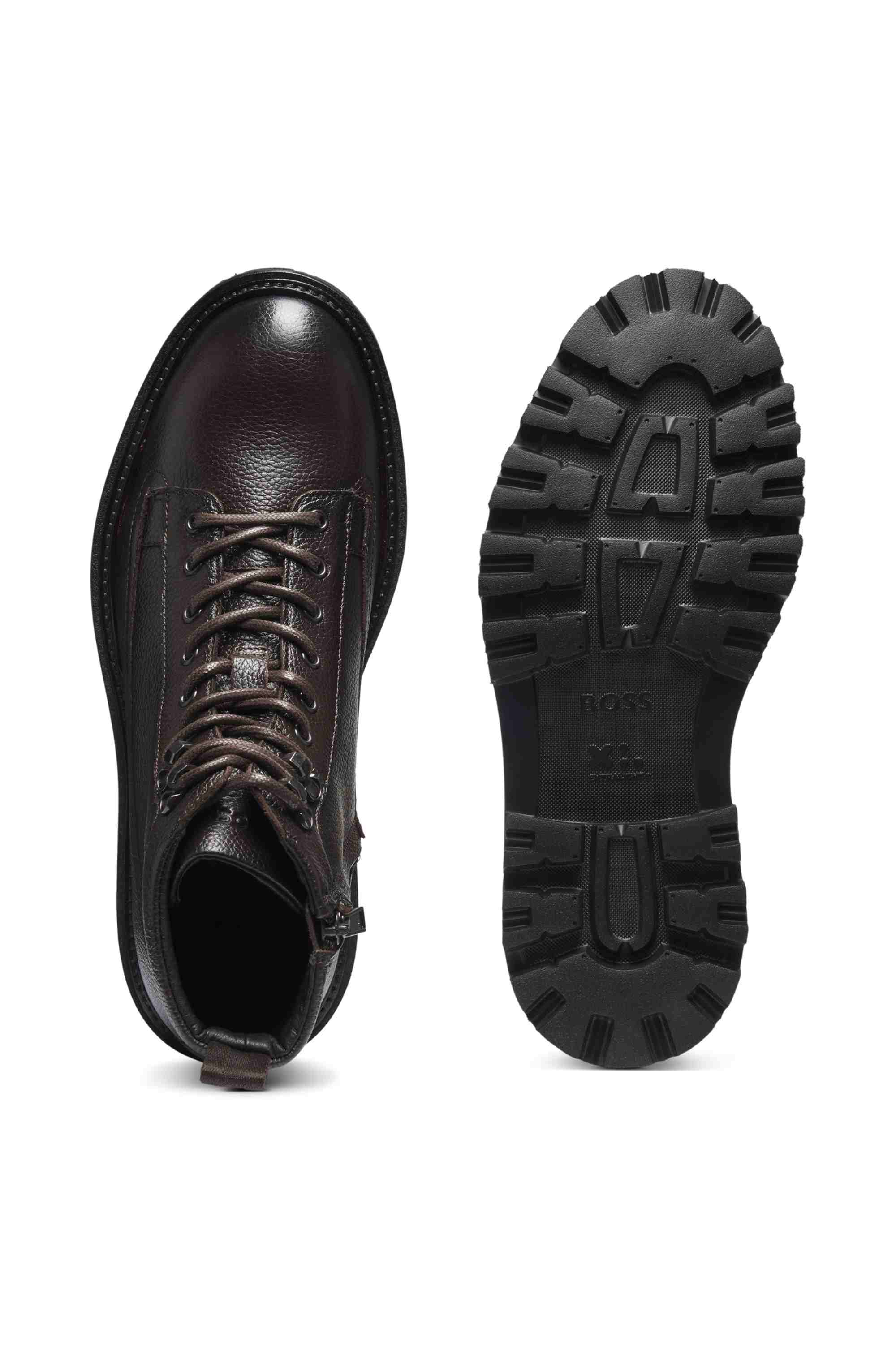 Grained-leather half boots with hiking-style laces