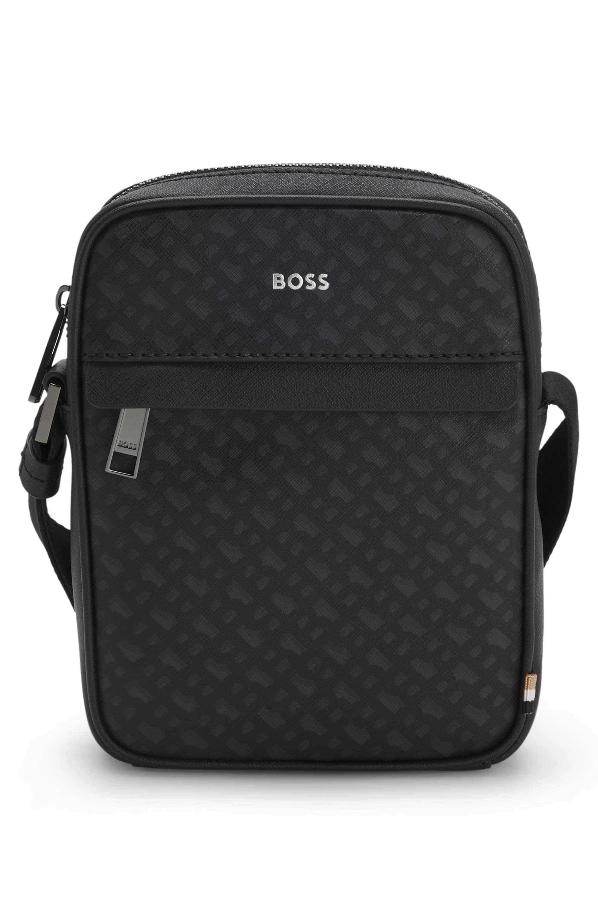 Monogram reporter bag with foil-embossed logo