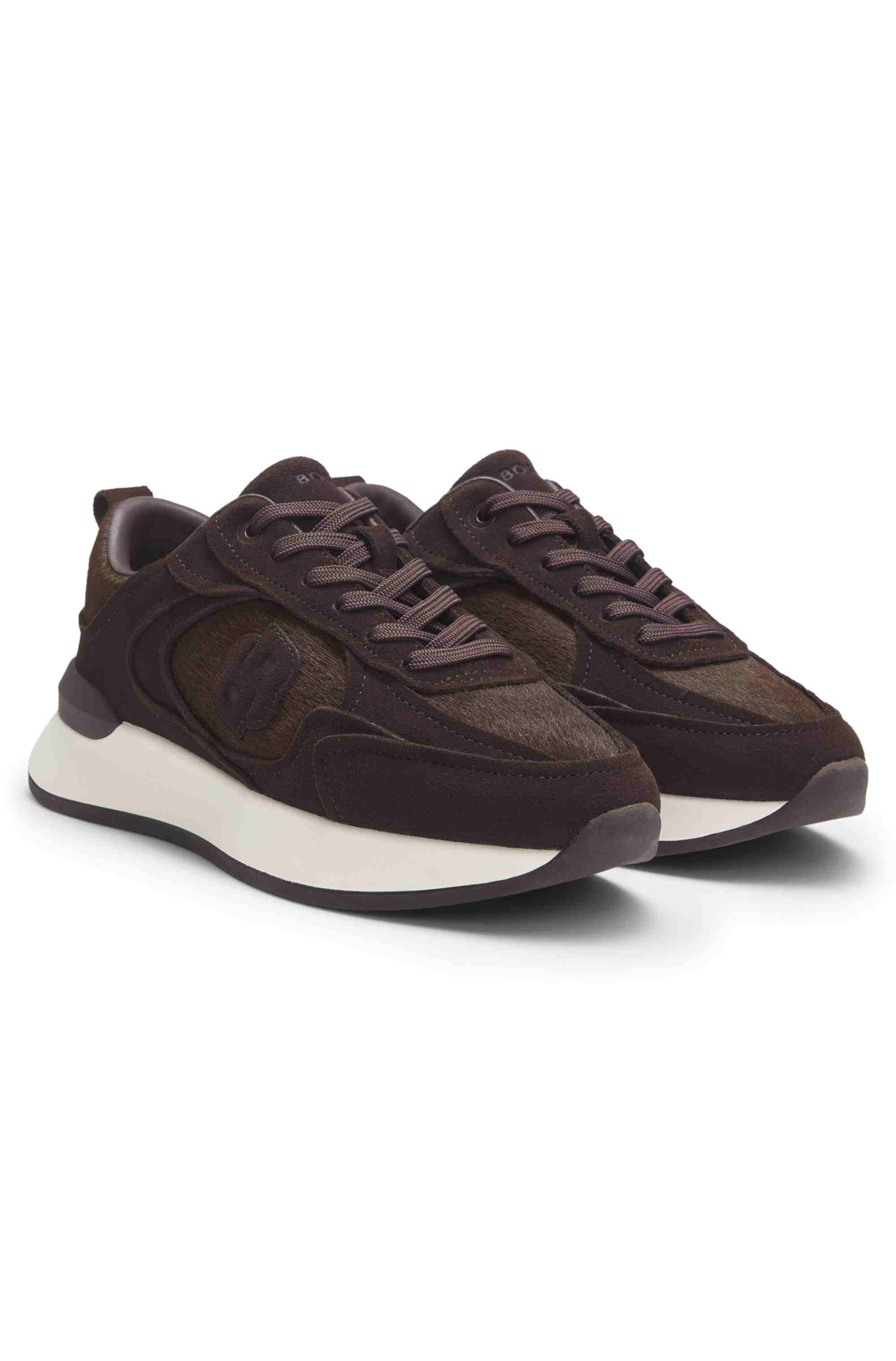 Trainers in suede and calf-hair leather