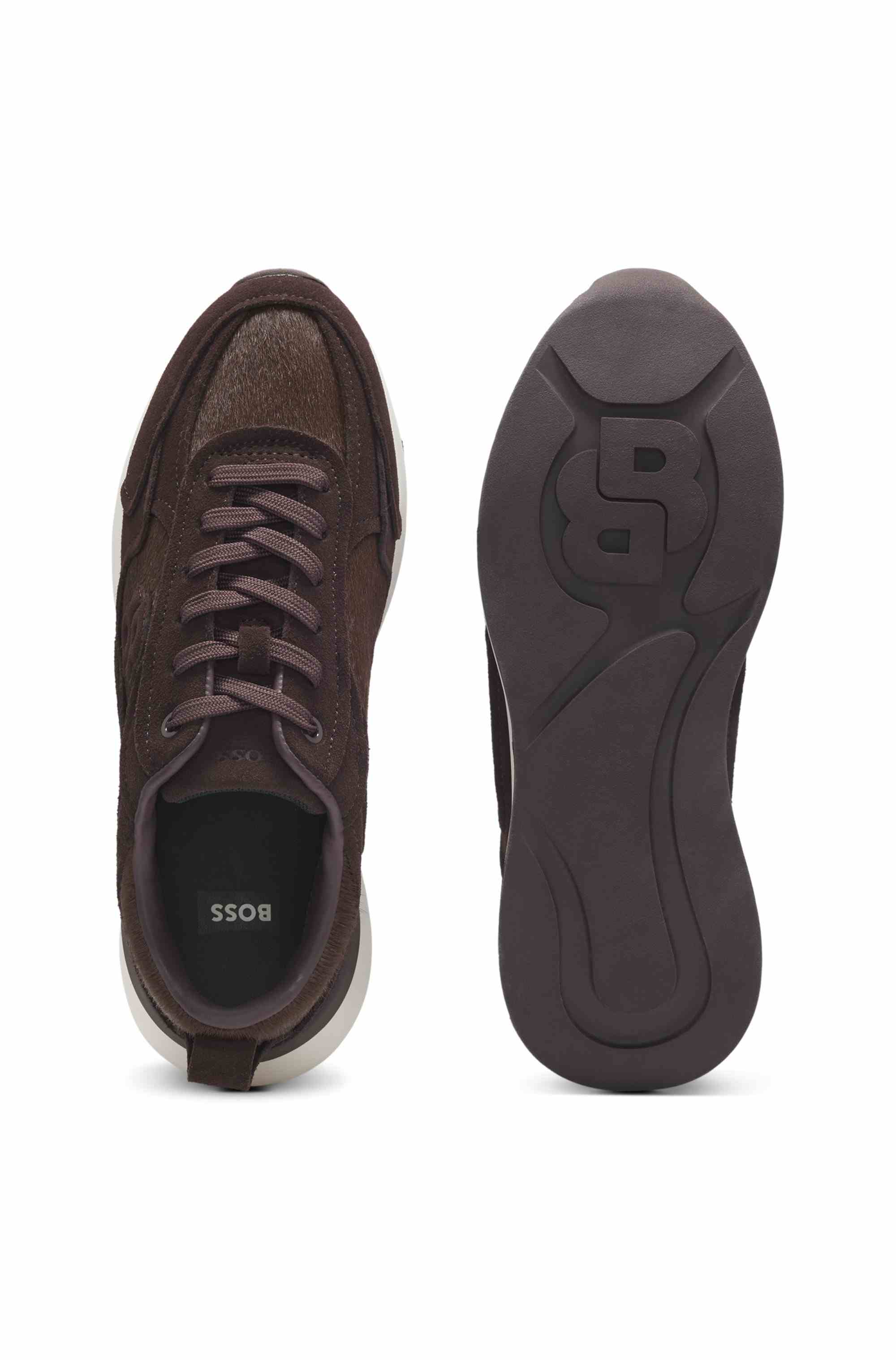 Trainers in suede and calf-hair leather