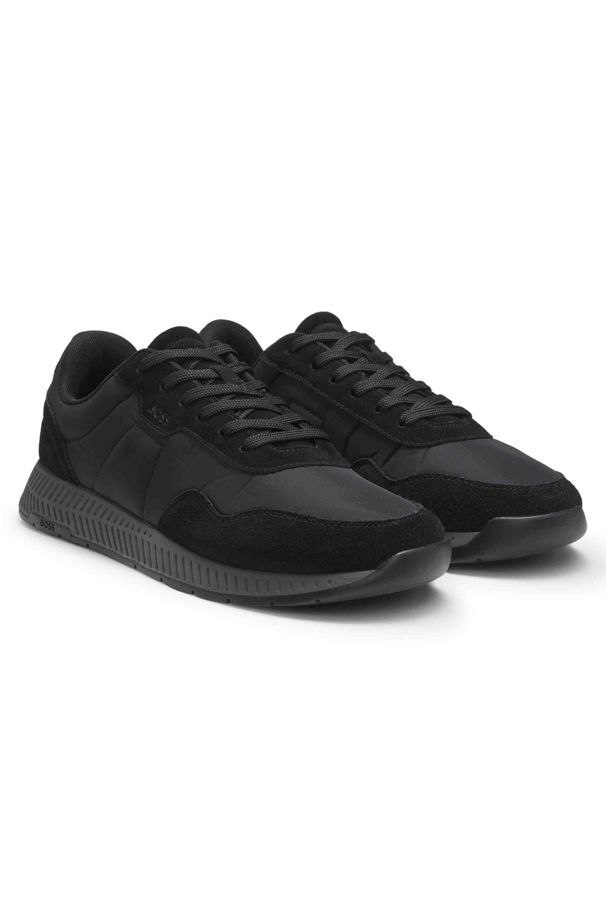 Padded nylon trainers with suede trims