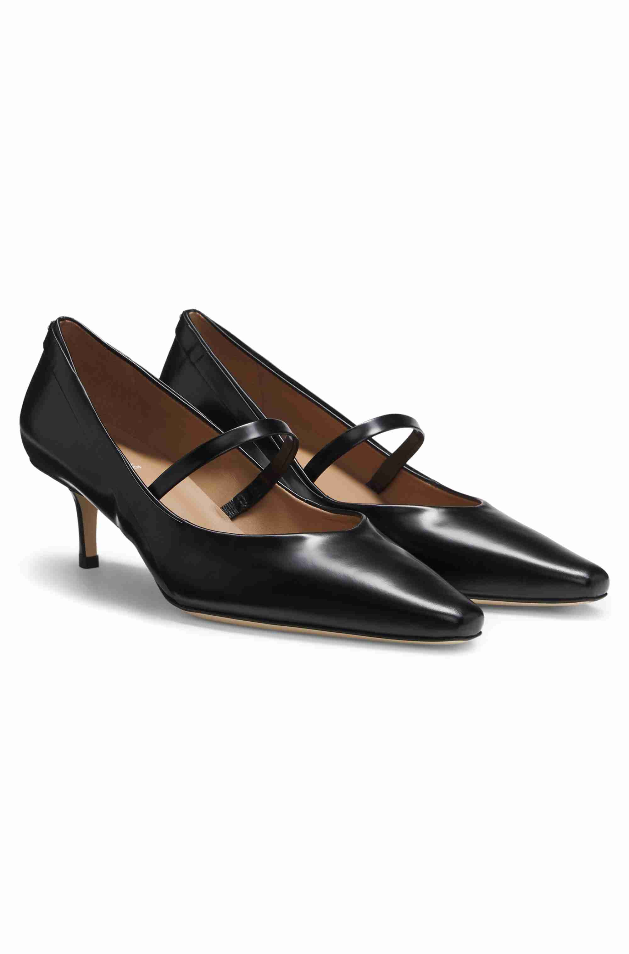Polished-leather pumps with strap detail