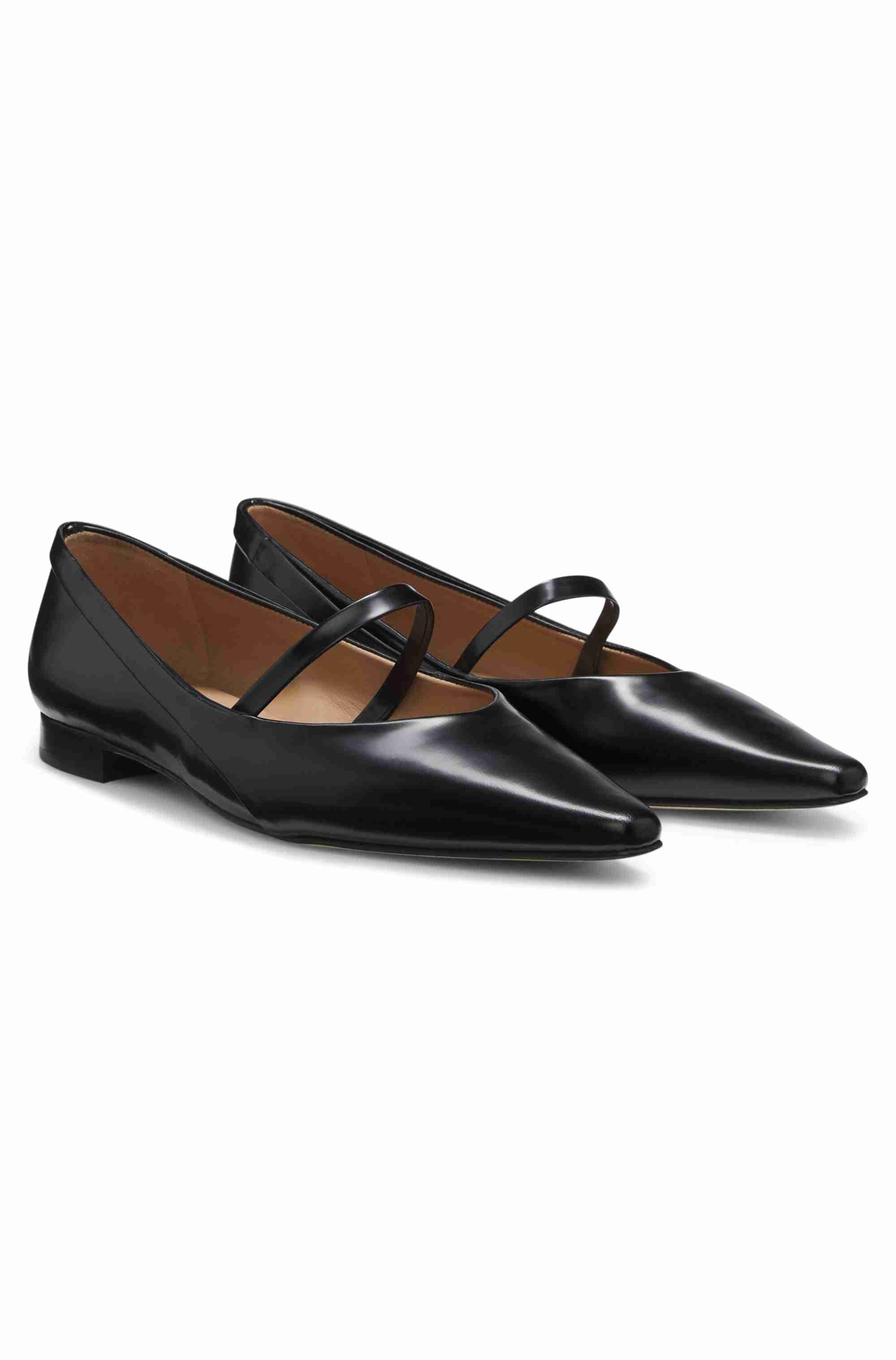 Polished-leather ballerina pumps with strap detail