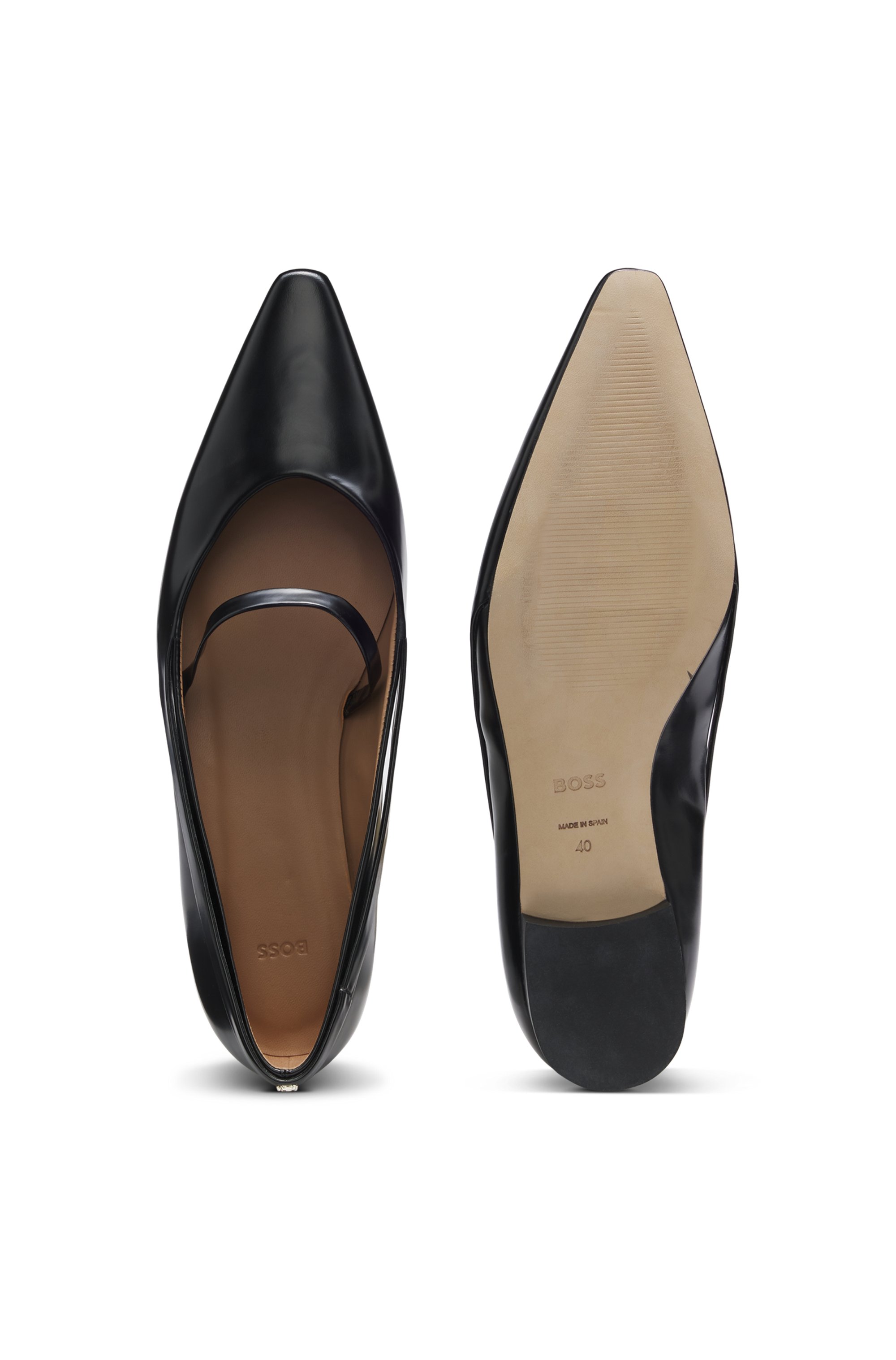 Polished-leather ballerina pumps with strap detail