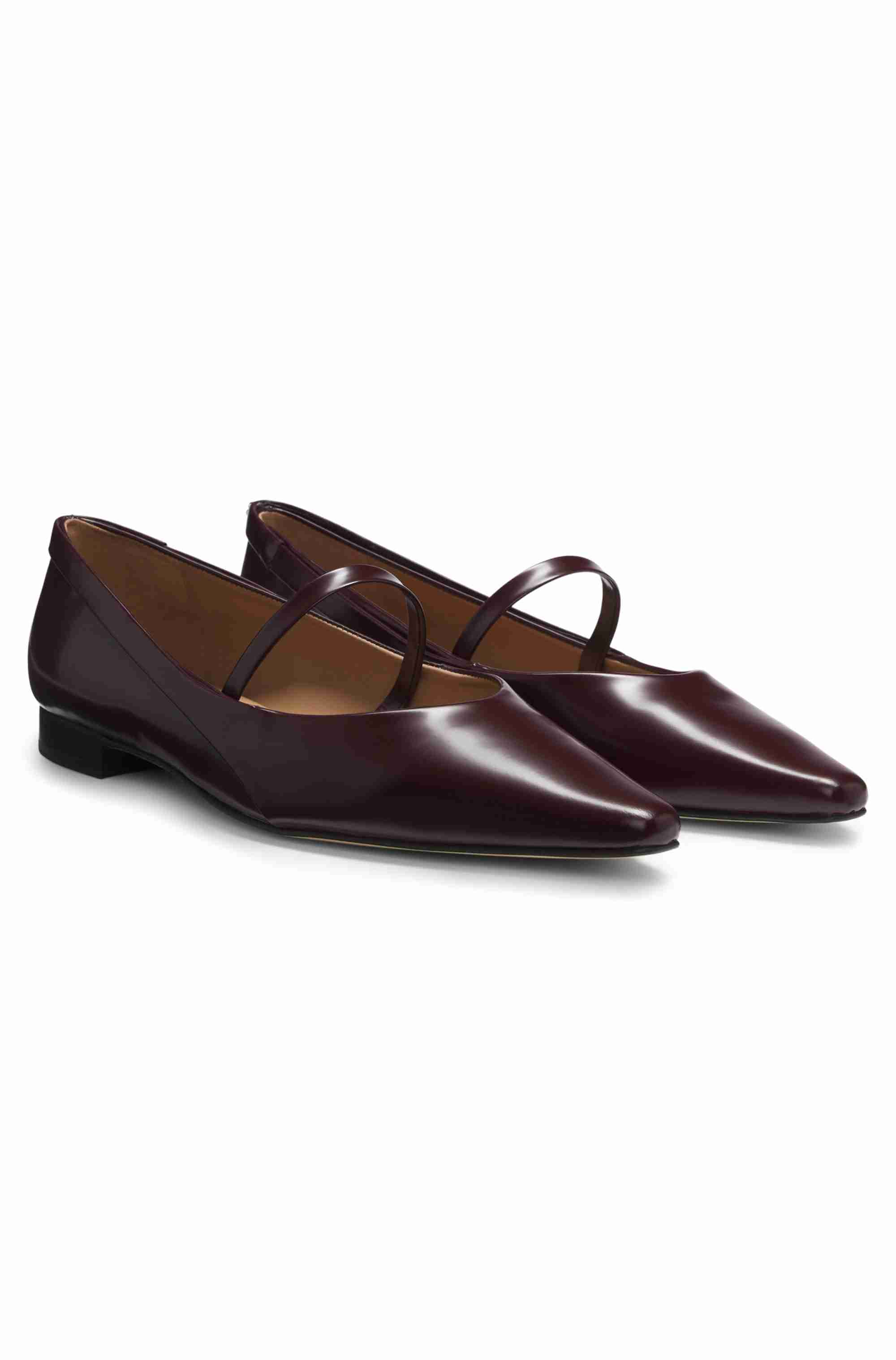 Polished-leather ballerina pumps with strap detail