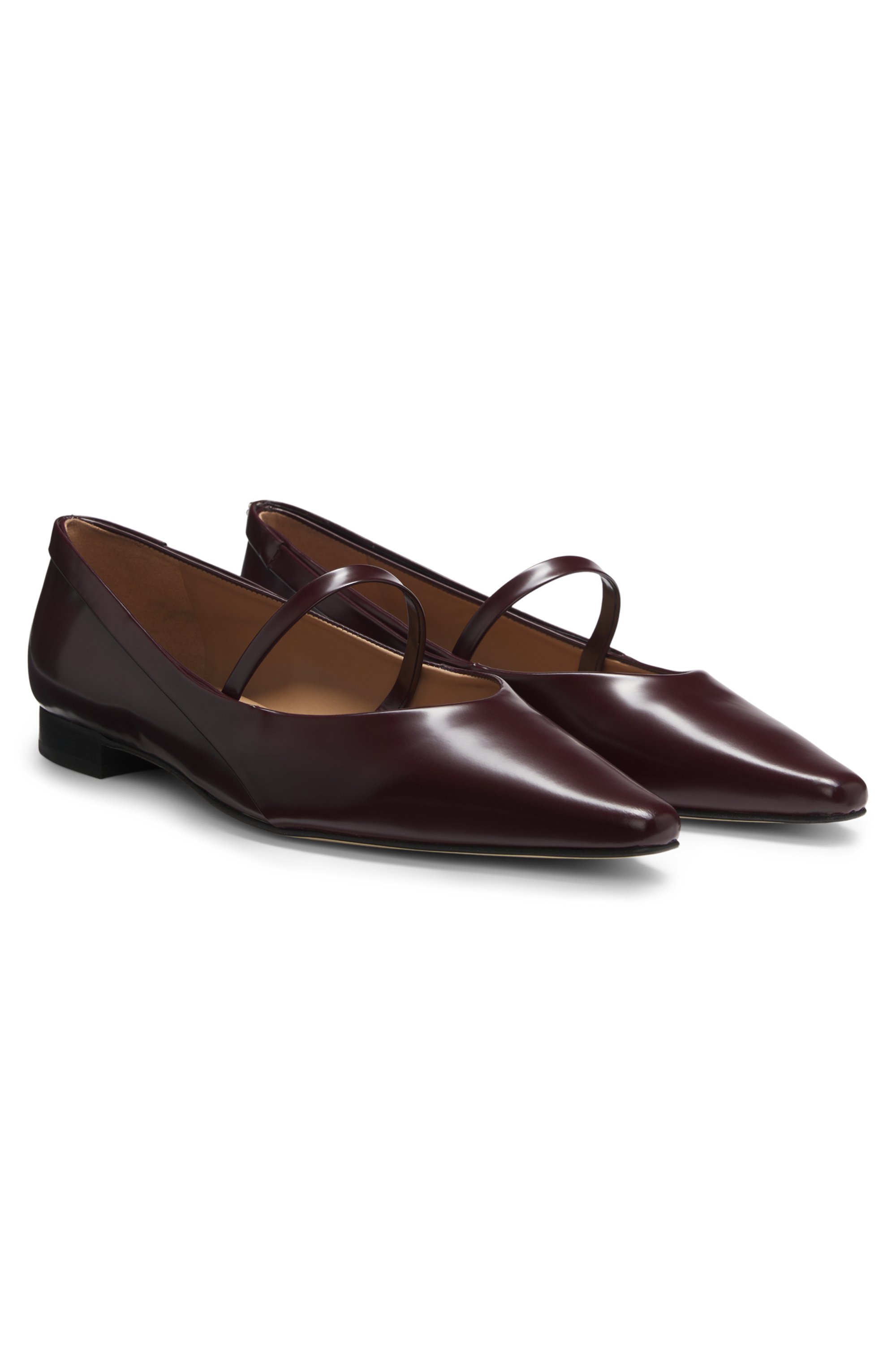 Polished-leather ballerina pumps with strap detail