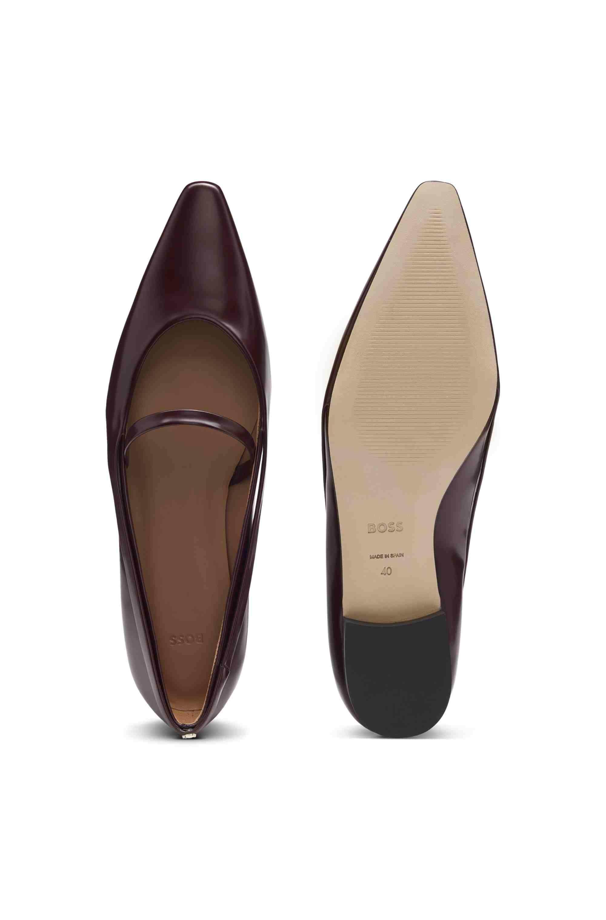 Polished-leather ballerina pumps with strap detail