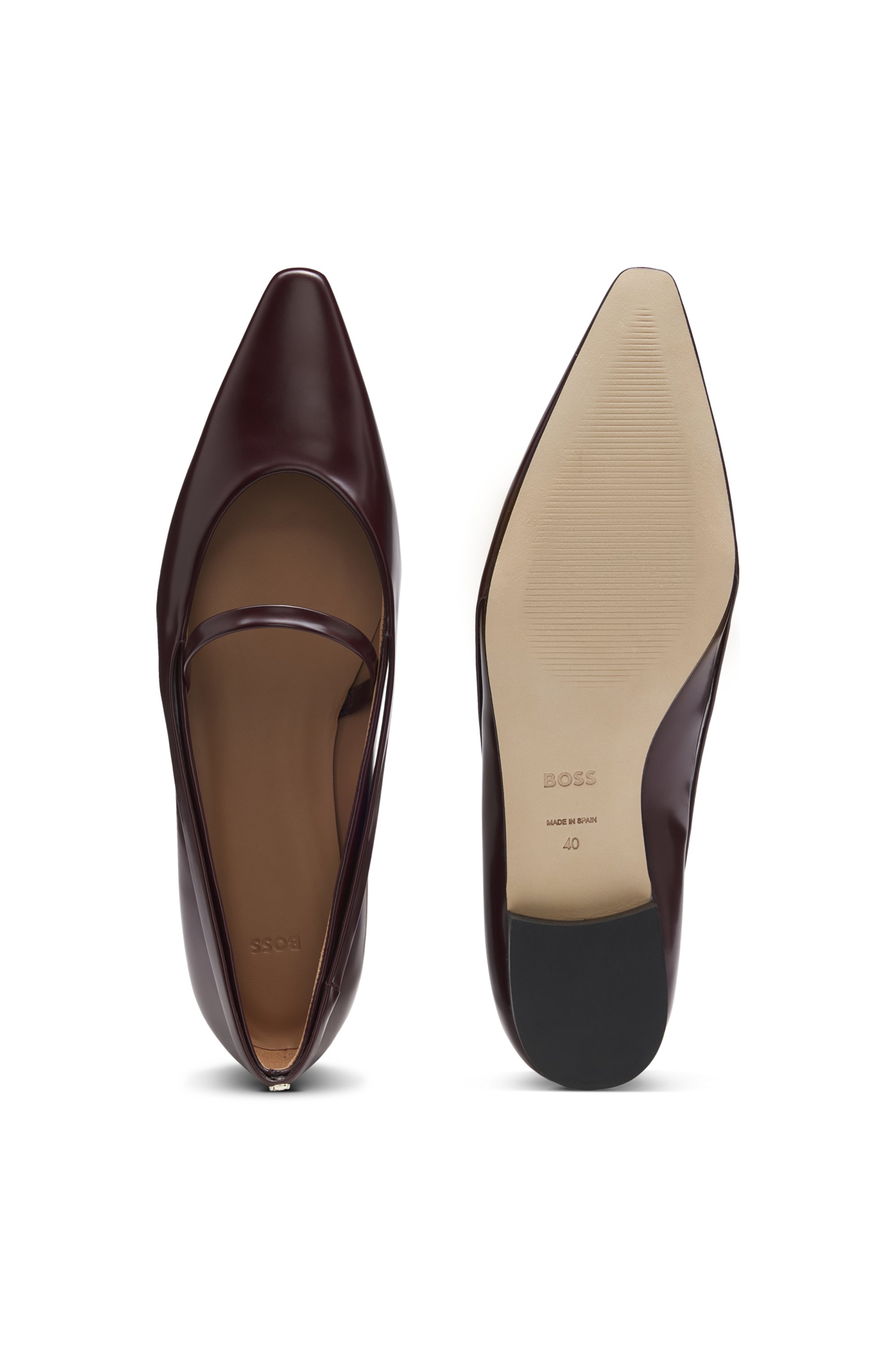 Polished-leather ballerina pumps with strap detail