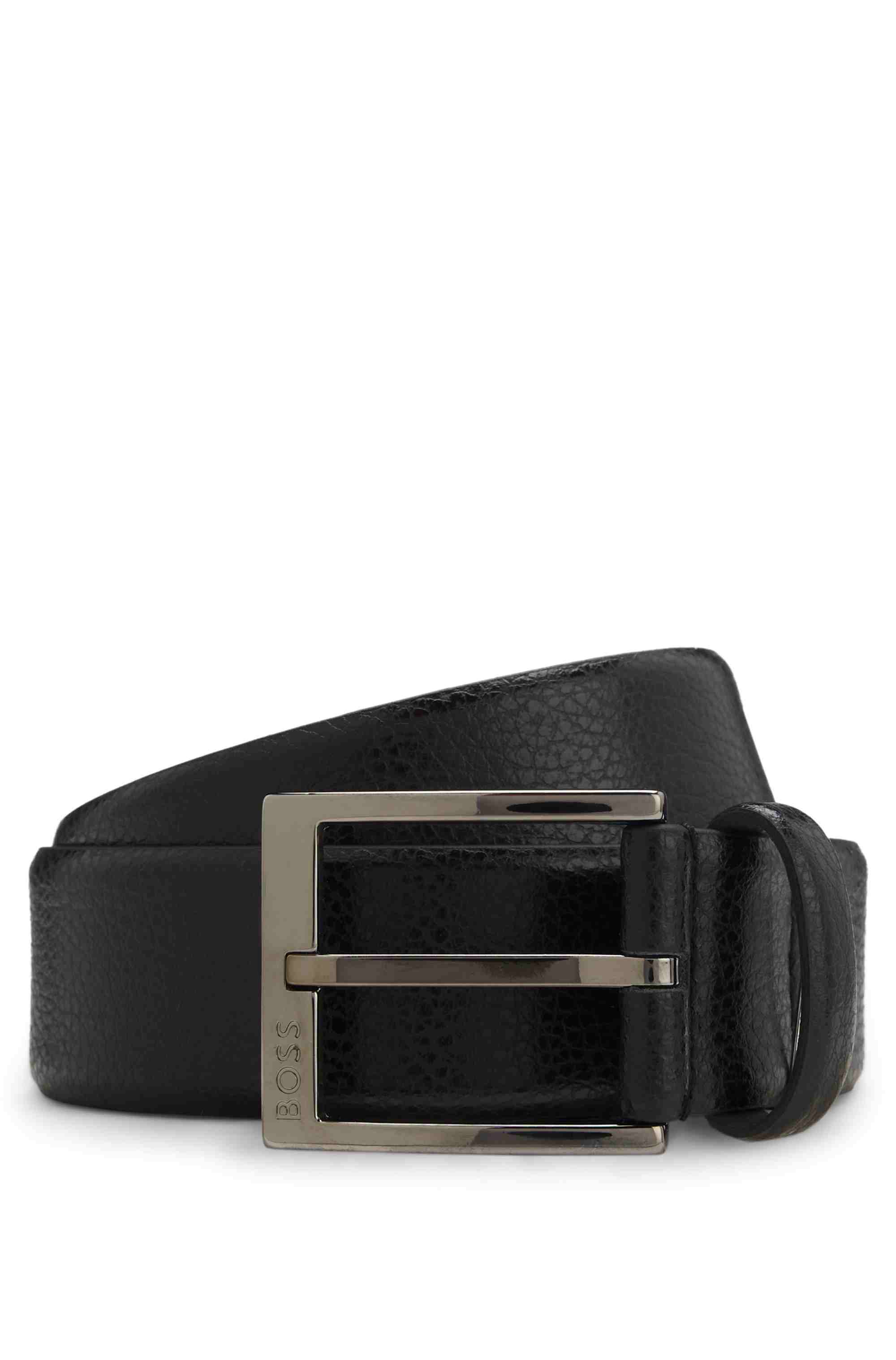 Grained Italian-leather belt with polished pin buckle