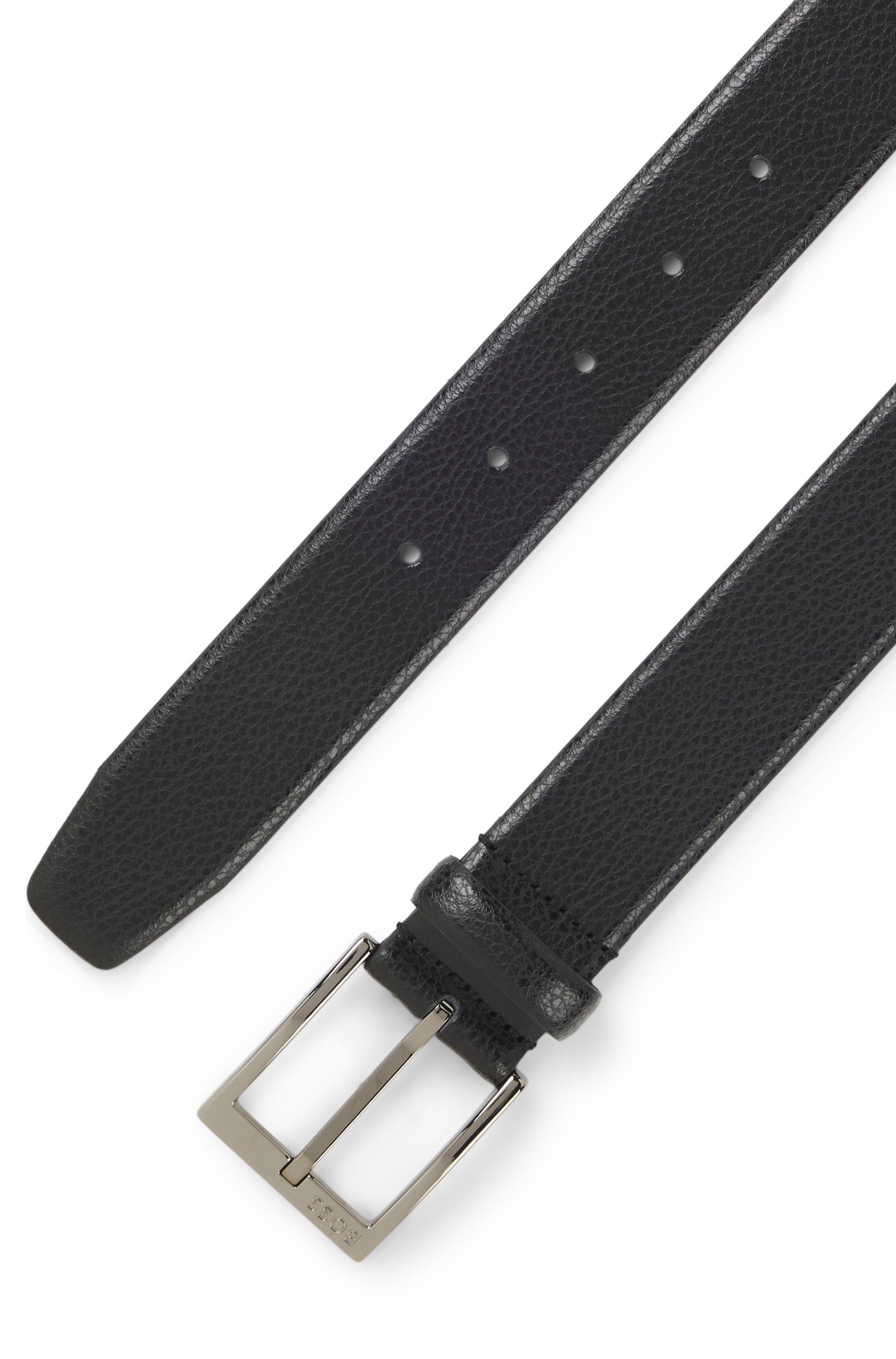 Grained Italian-leather belt with polished pin buckle